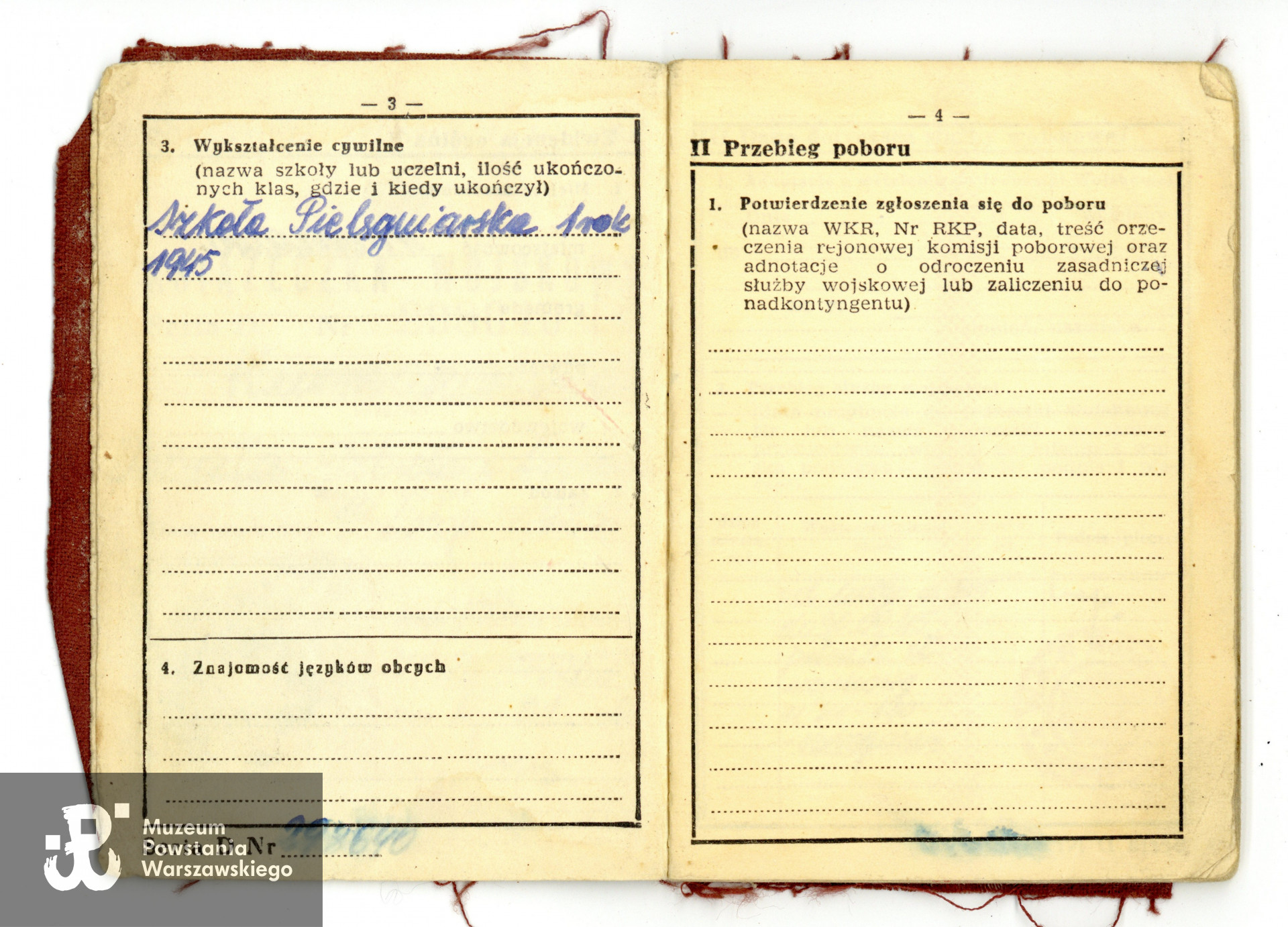 Książeczka wojskowa wystawiona na nazwisko Donata Elżbieta Kurmanowska [z d. Ofmańska] ozn. jako "przy P/9735"