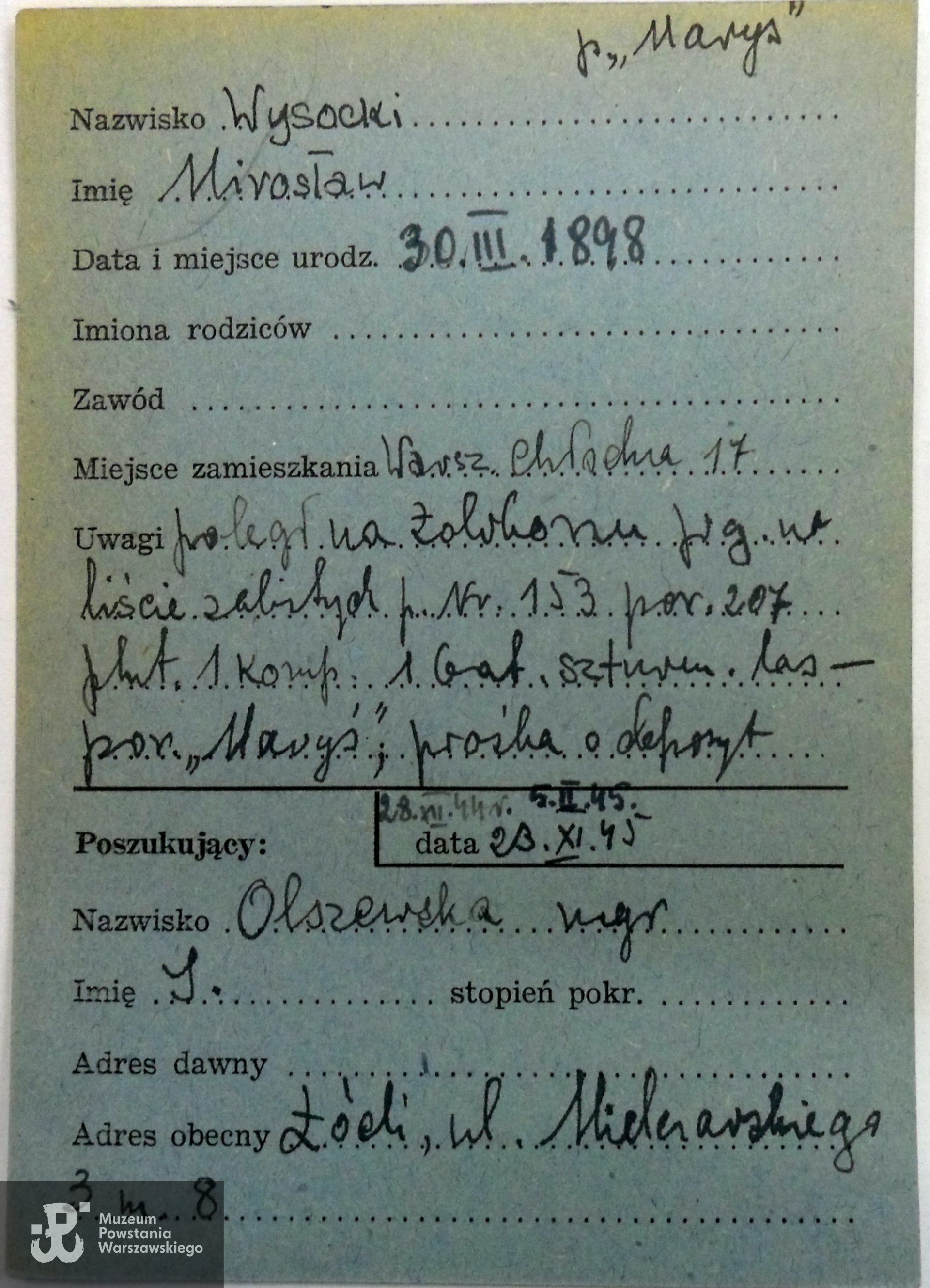 Polski Czerwony Krzyż - kartoteka