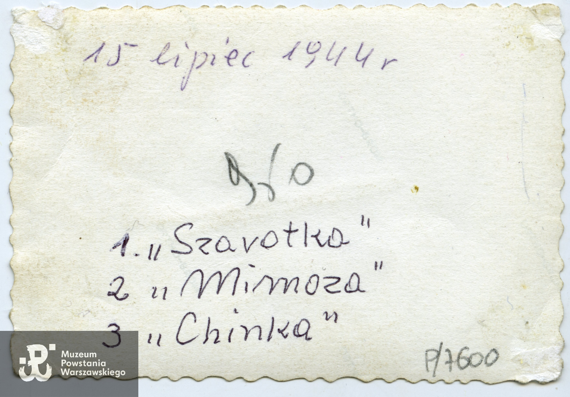 Fot. ze zbiorów Muzeum Powstania Warszawskiego, sygn. P/7600, dar Stanisławy Domagalskiej