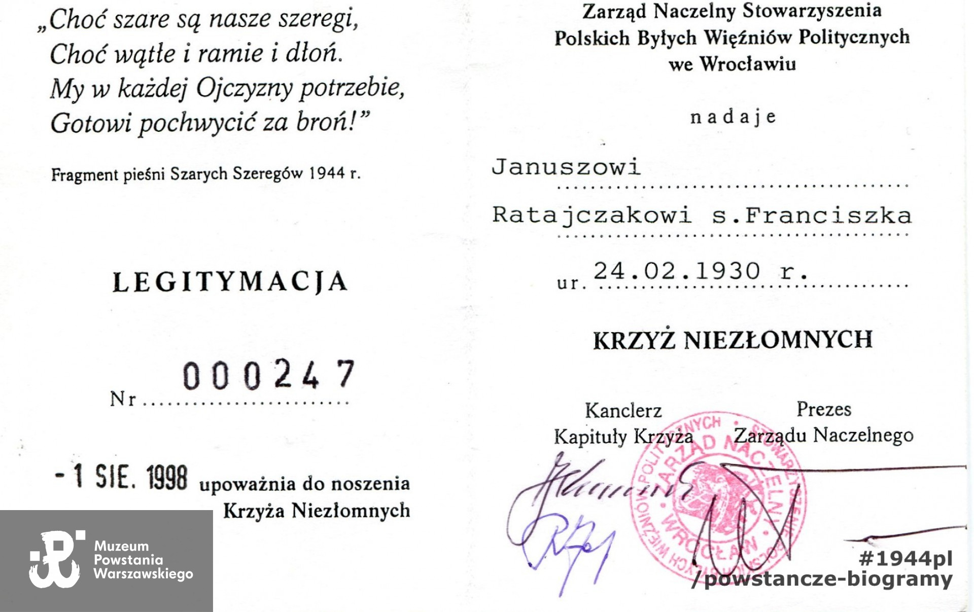 Źródło: archiwum rodzinne p. Janusza Macieja Ratajczaka.