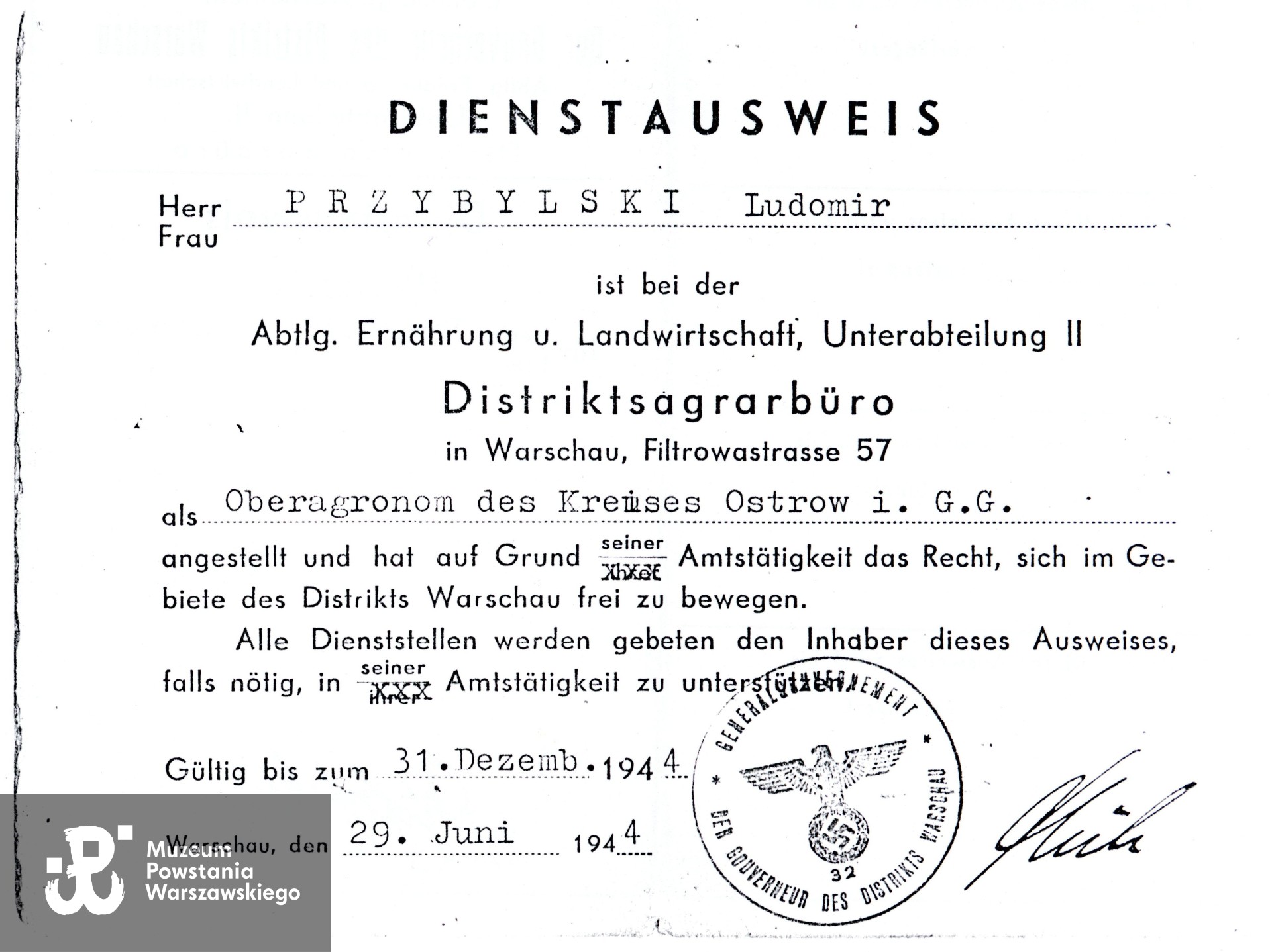 Muzeum Powstania Warszawskiego,  Teczki personalne uczestników Powstania Warszawskiego: Przybylski Ludomir.