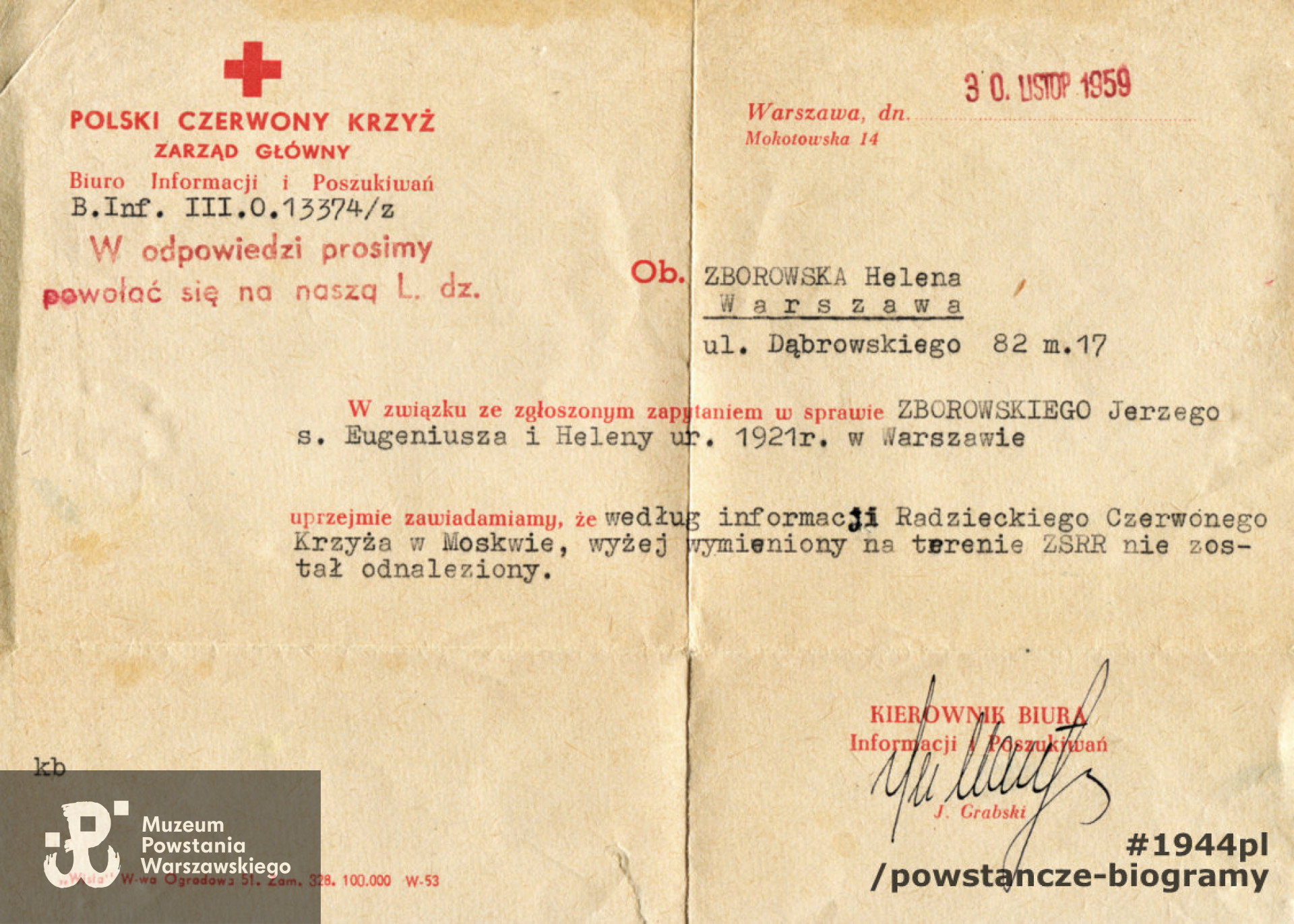 Dokument ze zbiorów  rodzinnych p. Krystyny Zborowskiej - Nurek 