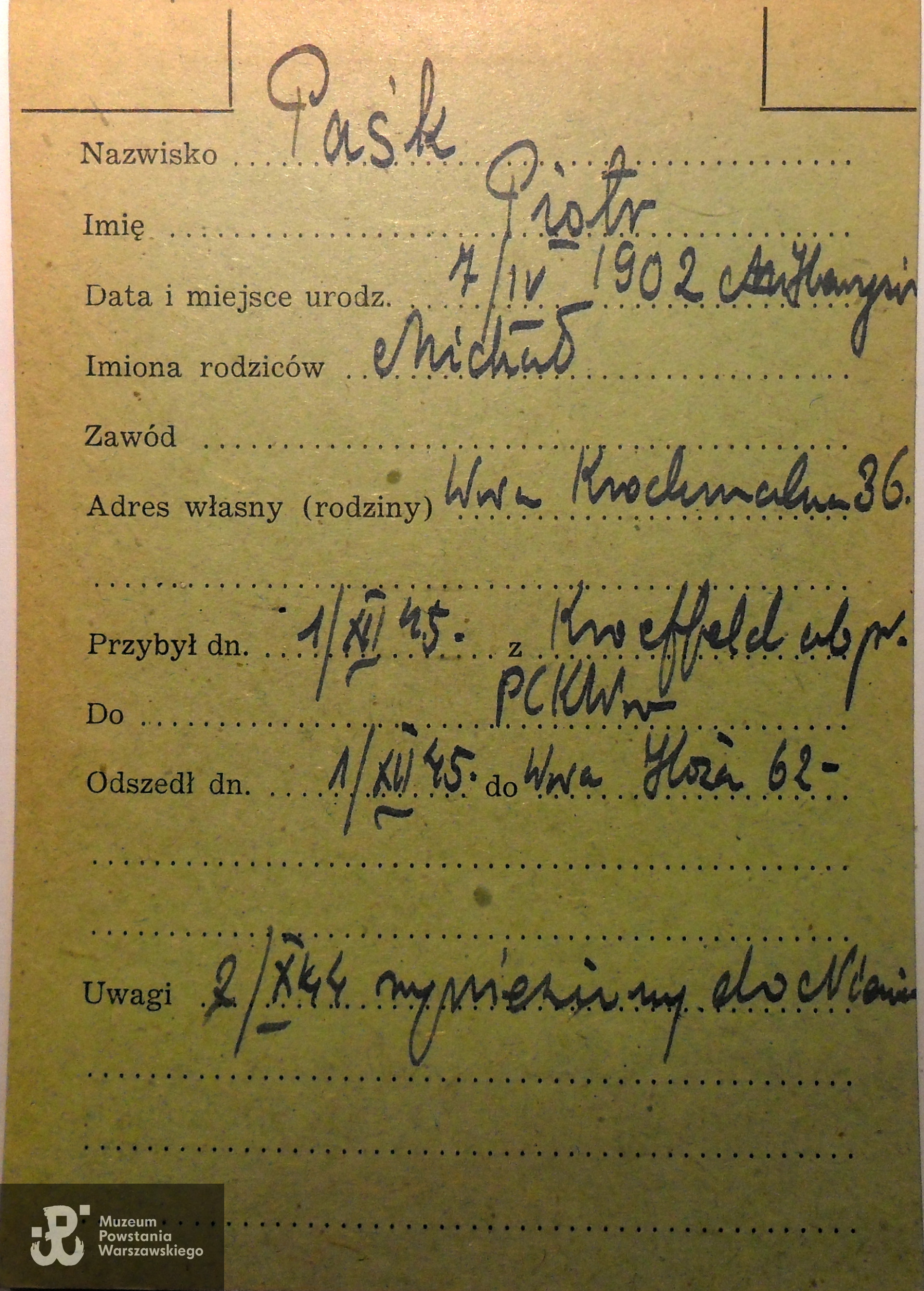 PCK - kartoteka ogólna poszukiwań.