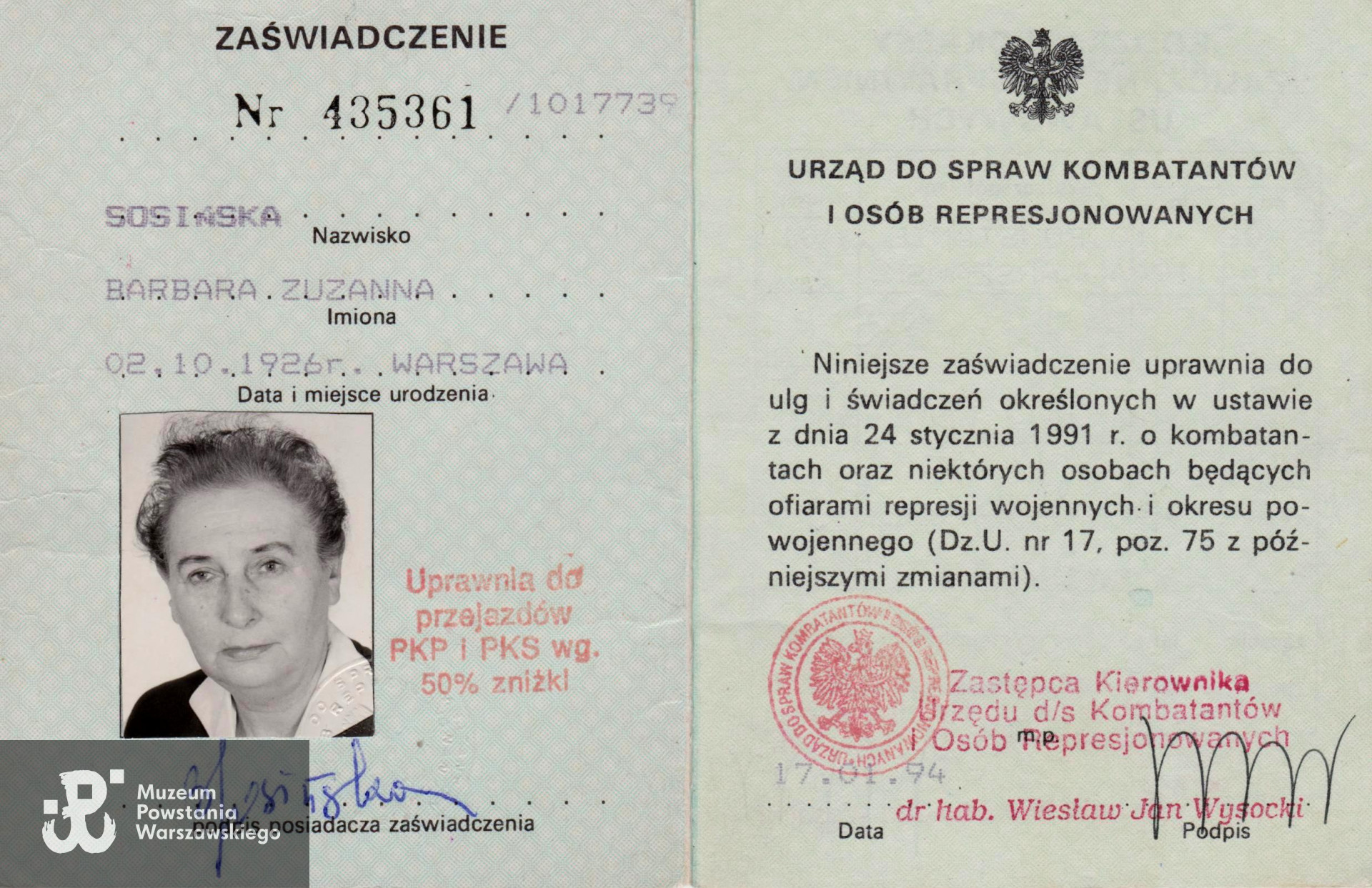 Dokument z archiwum rodzinnego Barbary i Janusza Sosińskich