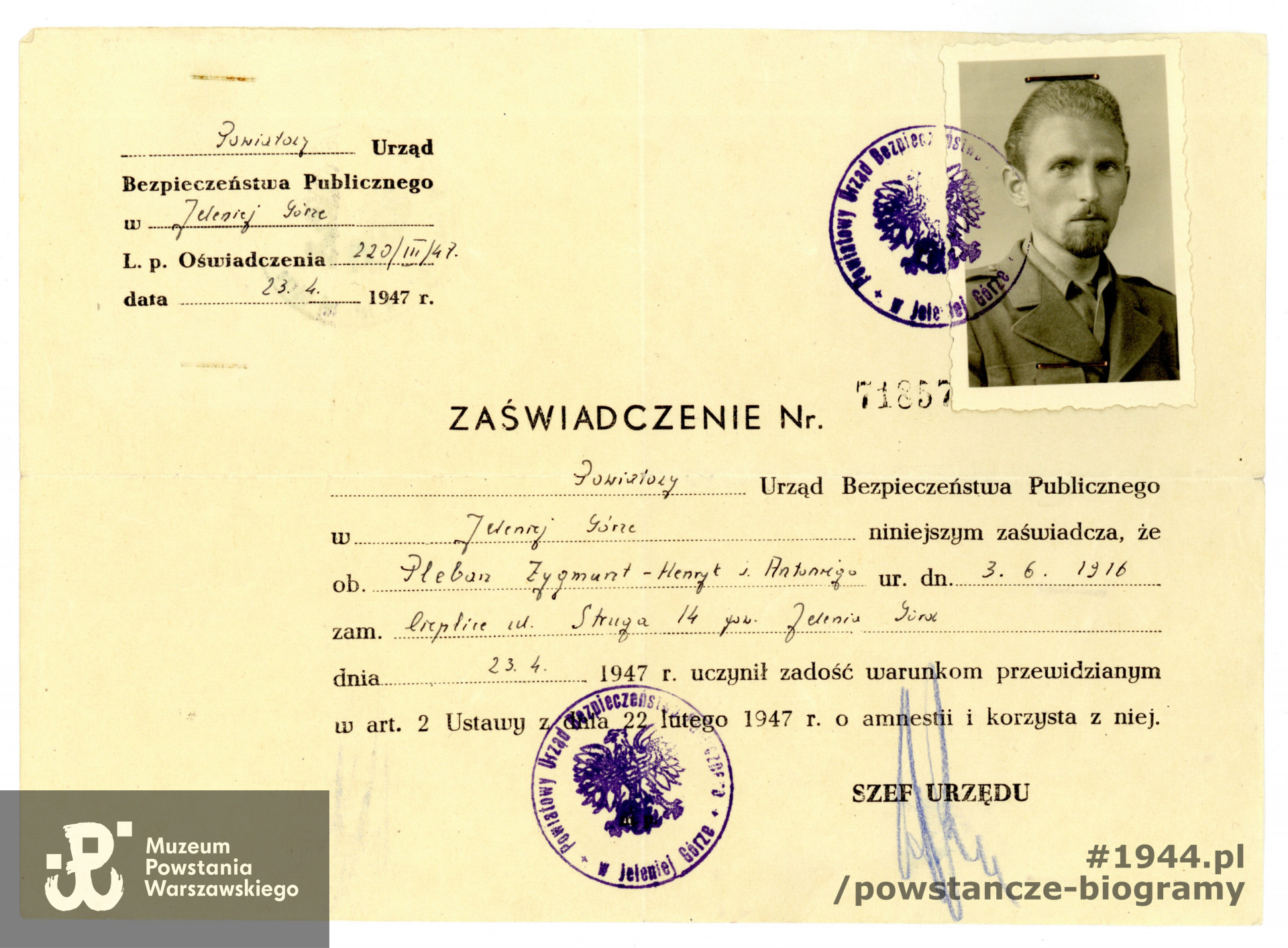 Dokument udostępniony przez p. Elżbietę Mańkowską z domu Pleban.