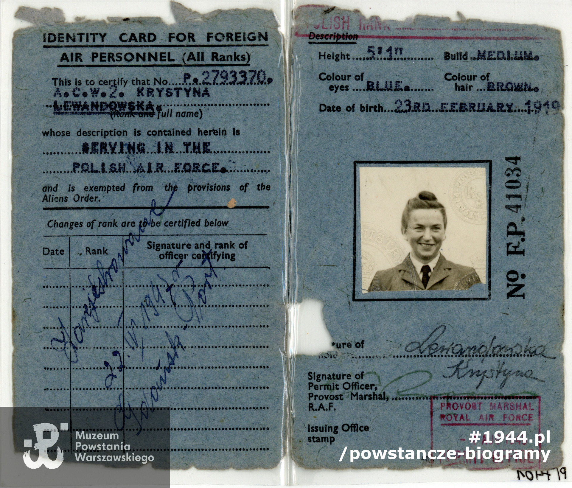 Należąca do Krystyny Lewandowskiej Karta Identyfikacyjna Personelu Lotniczego. Ze zbiorów Muzeum Powstania Warszawskiego, sygn. P/7401