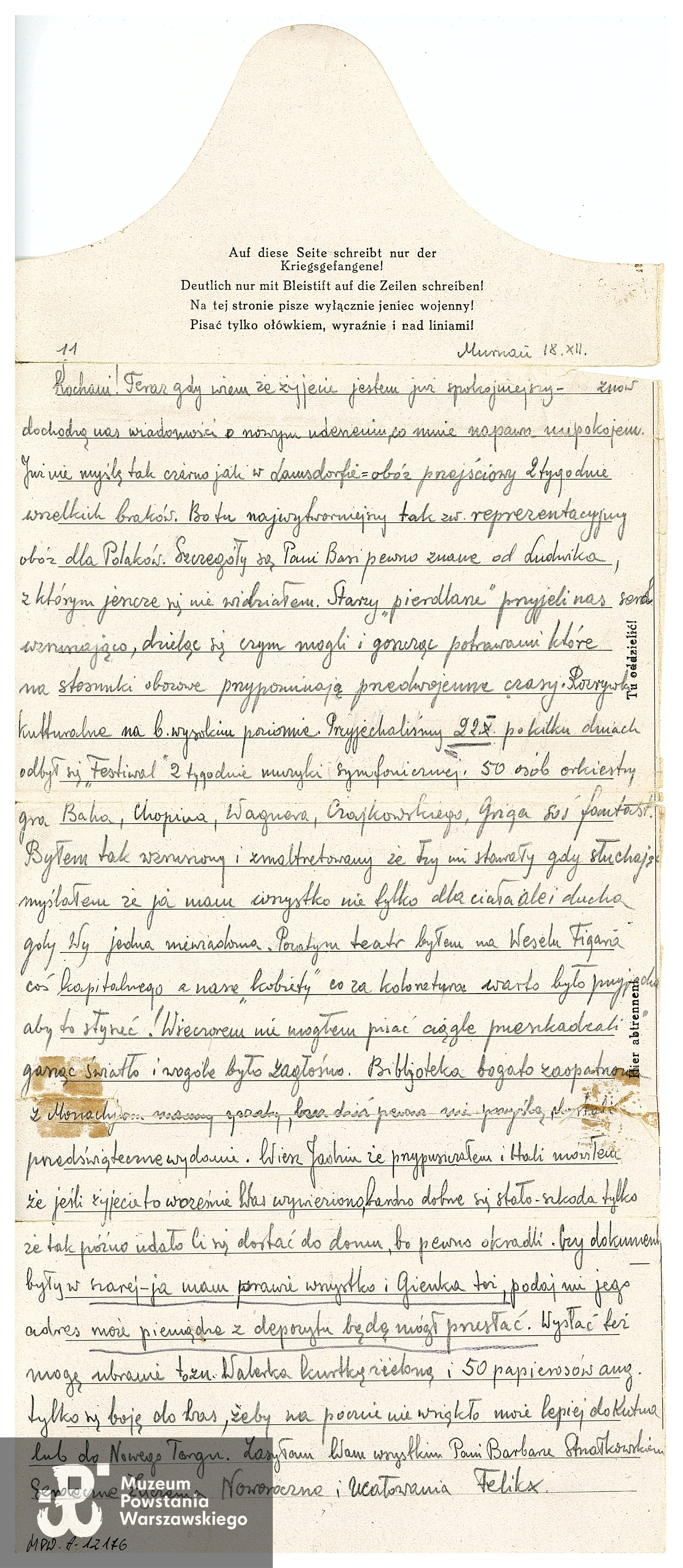 Listy obozowe. Ze zbiorów Muzeum Powstania Warszawskiego, sygn. P/8894/17