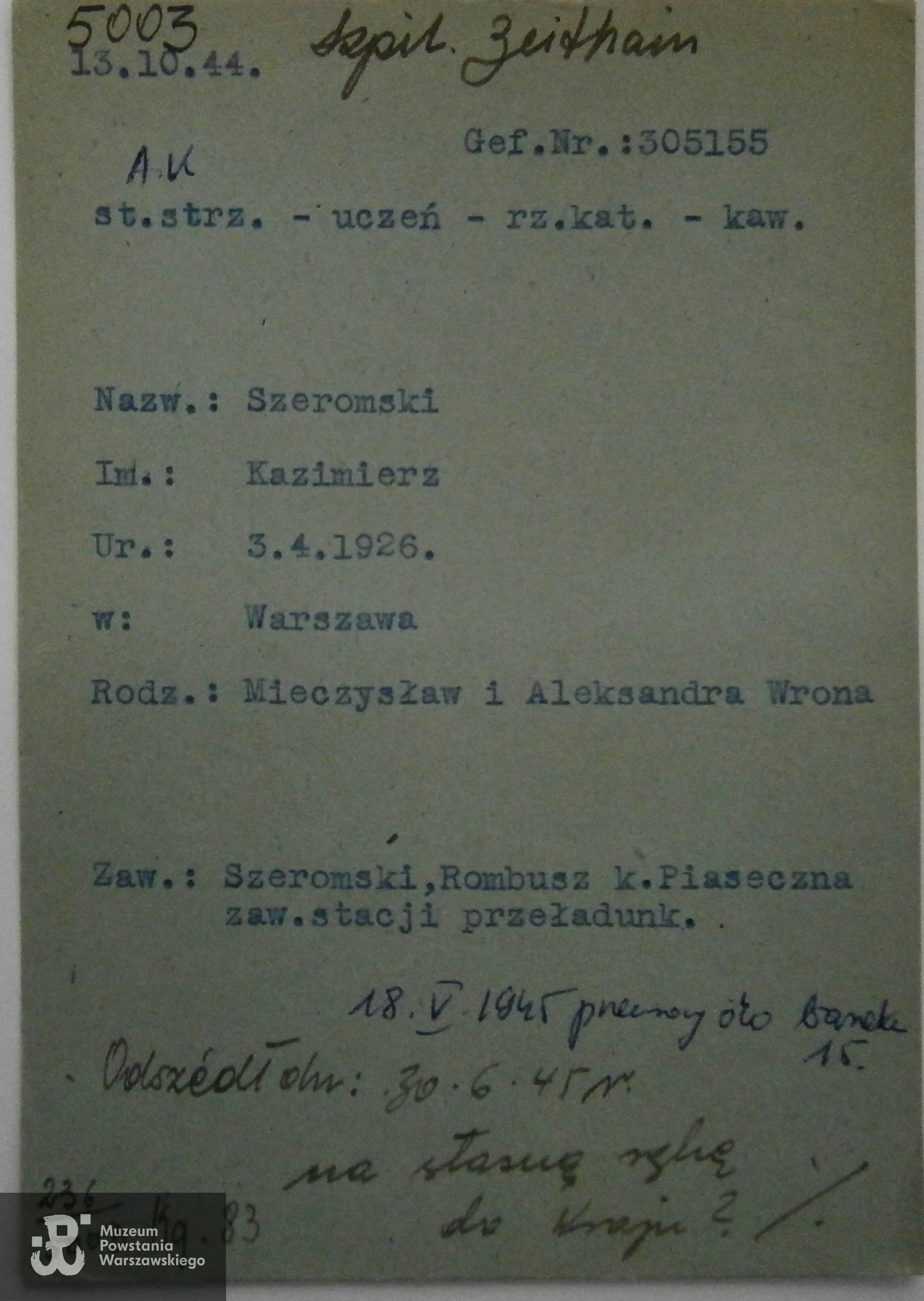 Polski Czerwony Krzyż - kartoteka ogólna