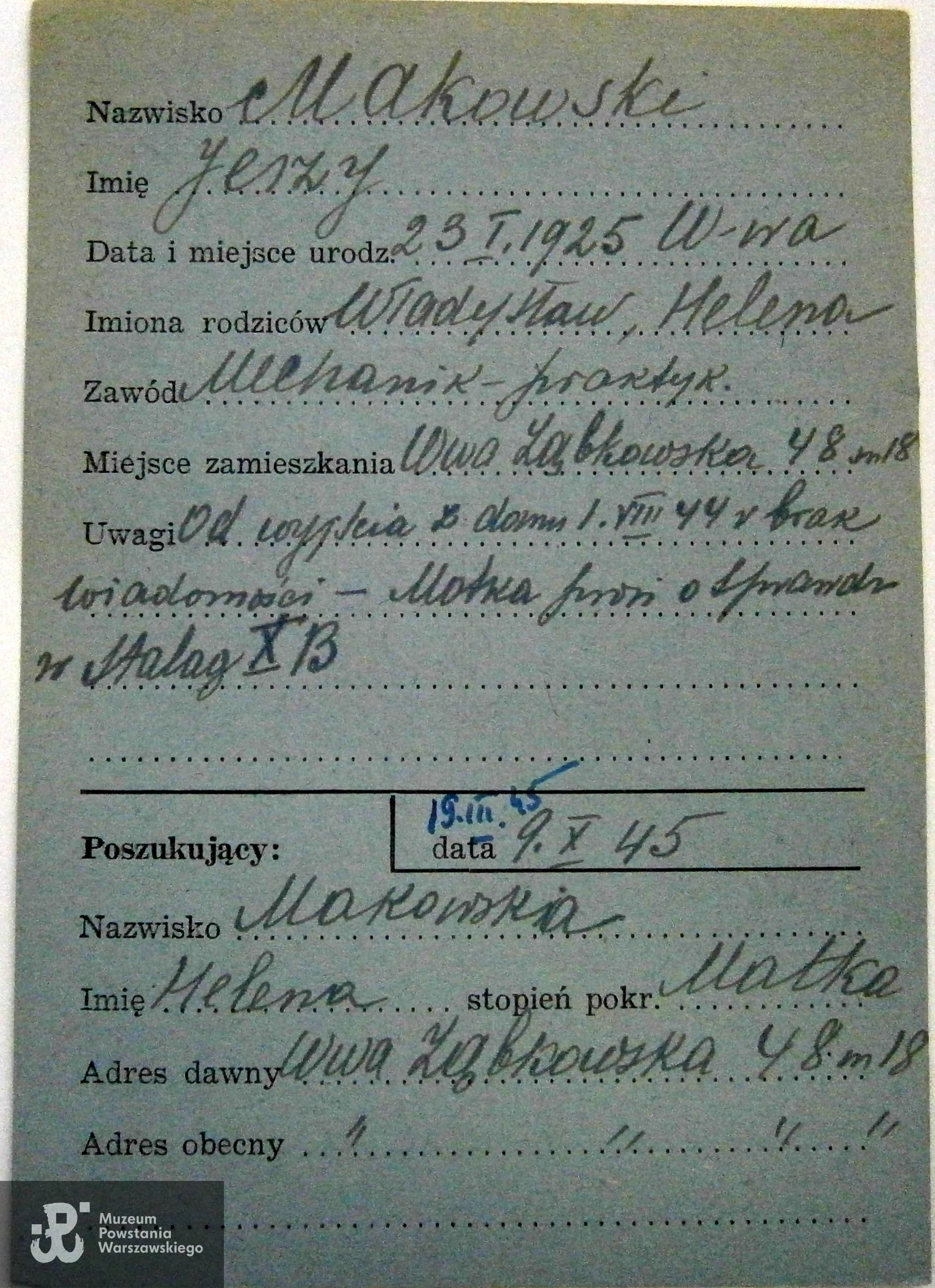 Polski Czerwony Krzyż - kartoteka