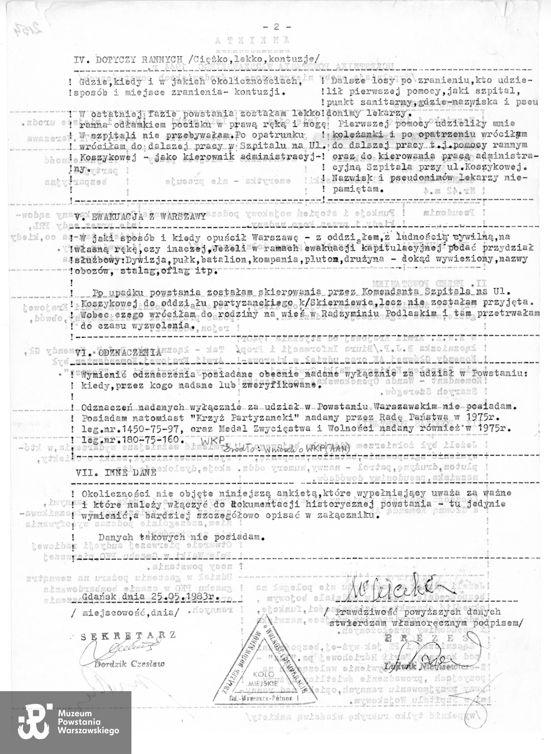 Muzeum Powstania Warszawskiego, Teczki personalne uczestników Powstania Warszawskiego: Wierzbicka Irena "Ewa"