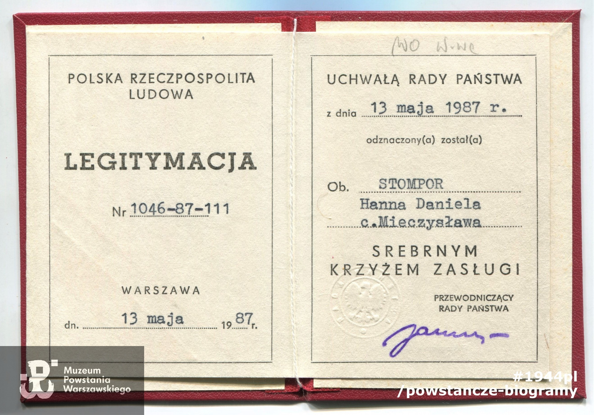 Dokument ze zbiorów rodzinnych p. Hanny Stompor z domu Modrzyckiej