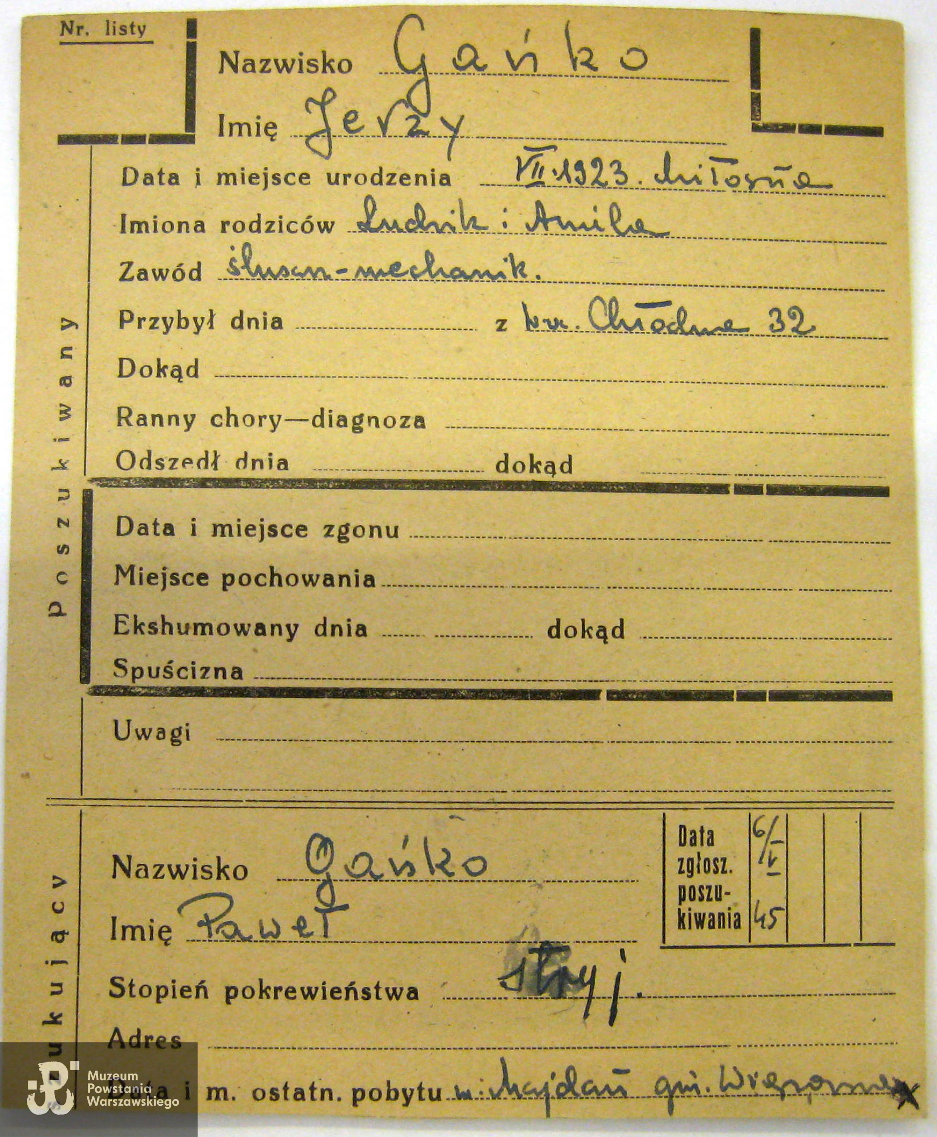 Polski Czerwony Krzyż - kartoteka