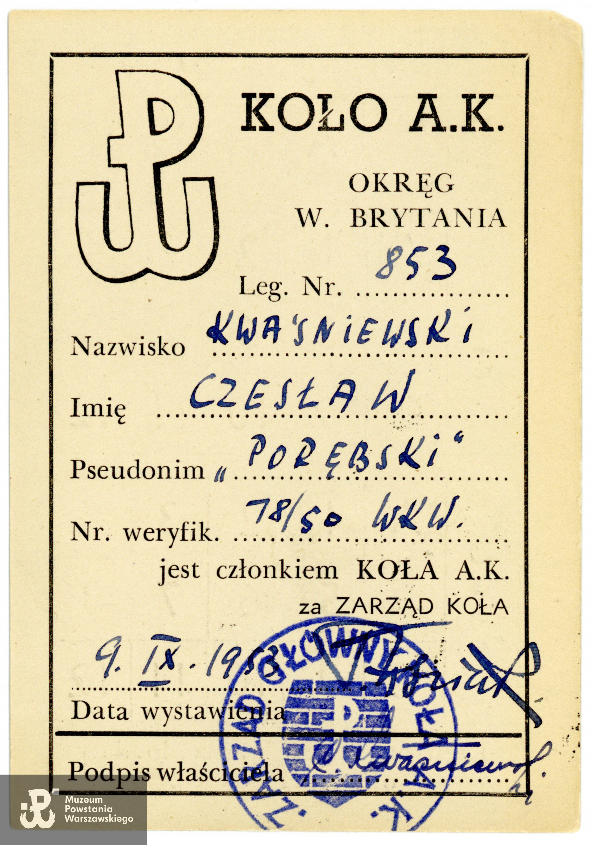Fot. ze zbiorów rodzinnych p. Janusza Kwaśniewskiego, syna Powstańca. Skany wykonano w Muzeum Powstania Warszawskiego, 05/2023