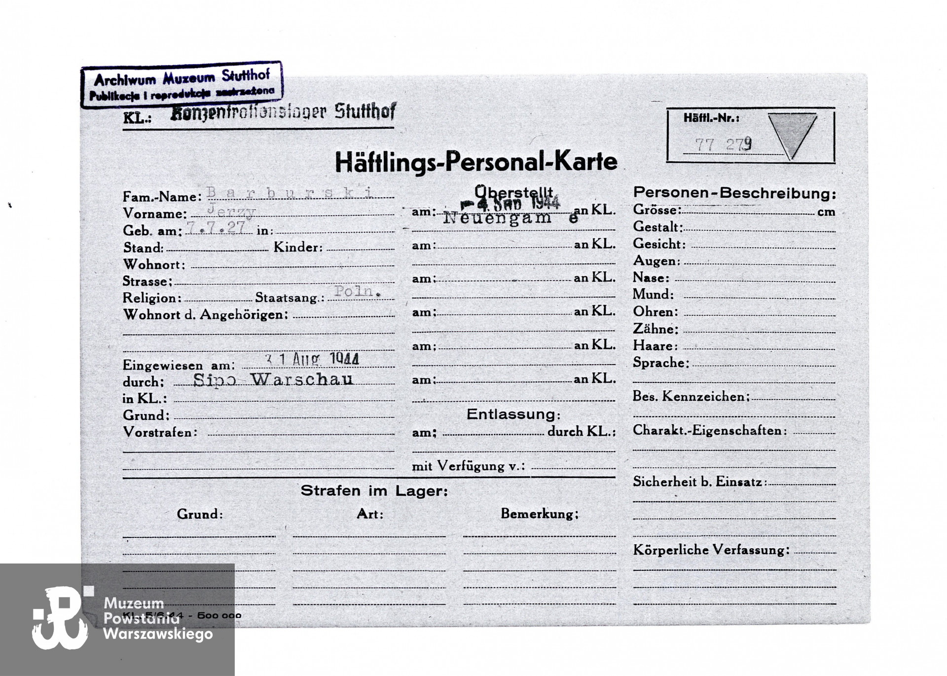 MPW-teczka, kopia dokumentacji z zasobu Muzeum Stutthof w Sztutowie 