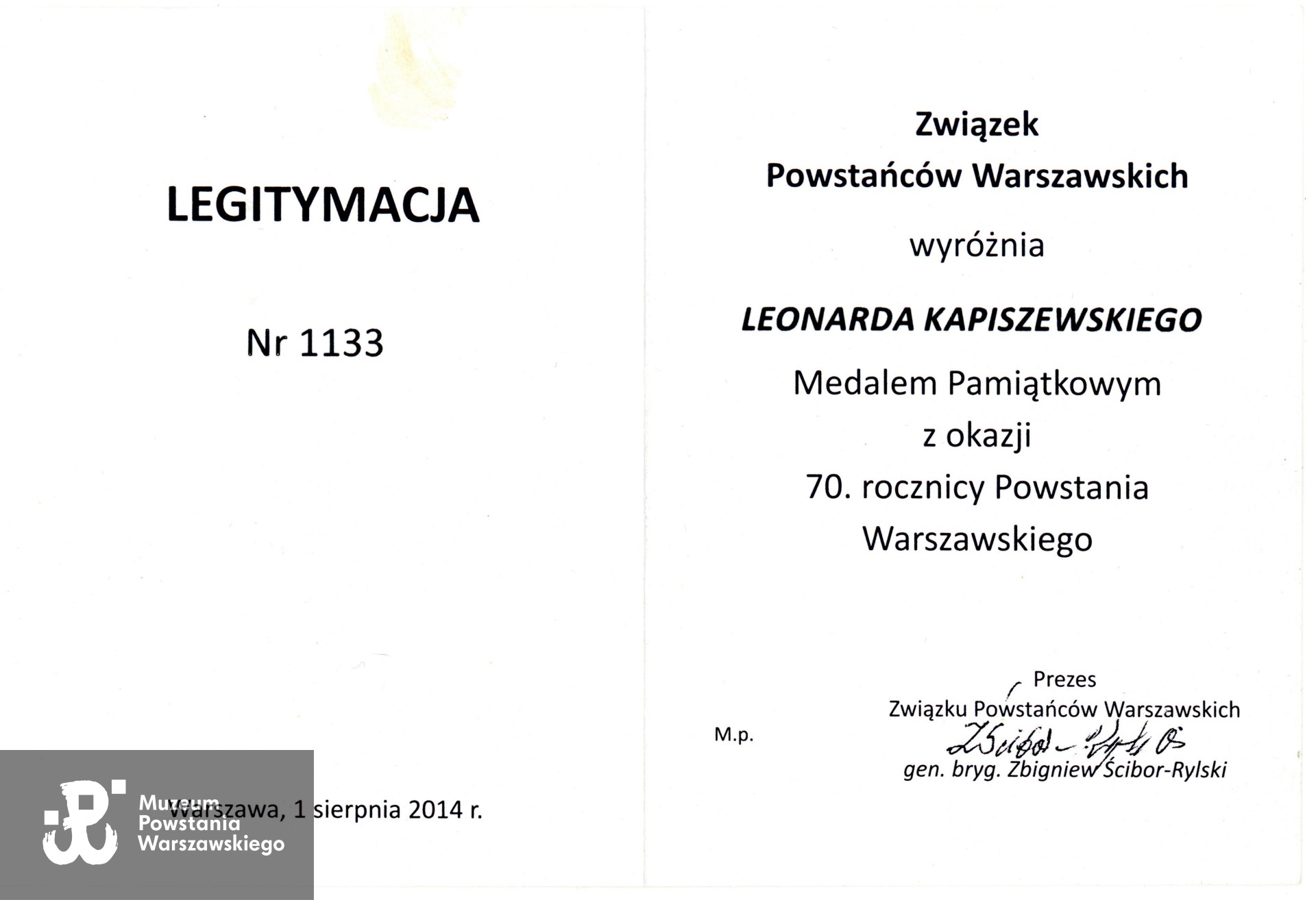 Ze zbiorów prywatnych  Powstańca, udostępnił p. Leonard Kapiszewski ps. Ryś.