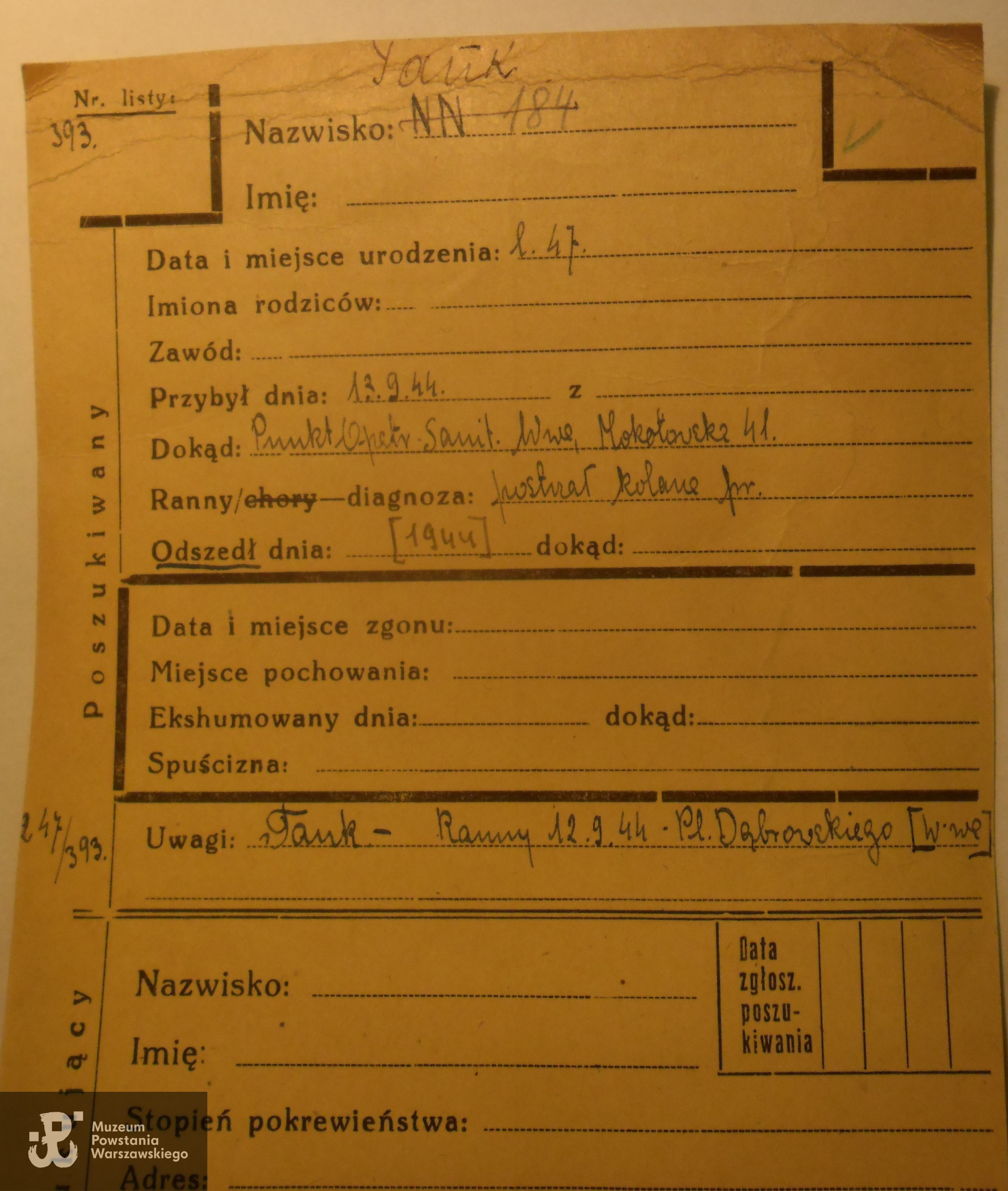 Polski Czerwony Krzyż - kartoteka