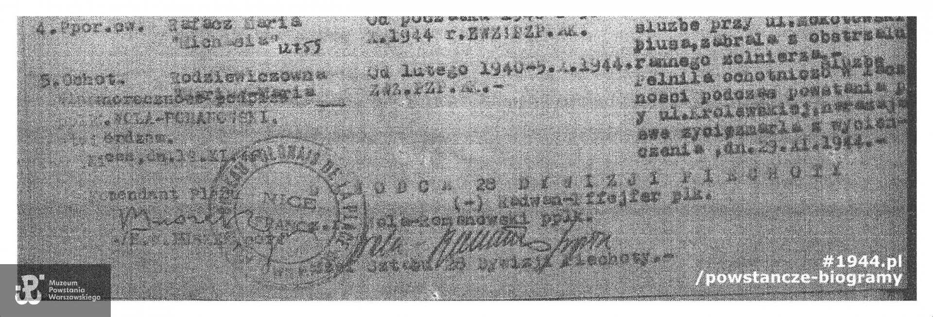 Wniosek o odznaczenie Marii Rodziewiczówny  Krzyżem Walecznych podpisany przez płk. „Radwana” (Edwarda Franciszka Pfeiffera).  Dokument w zbiorach SPP