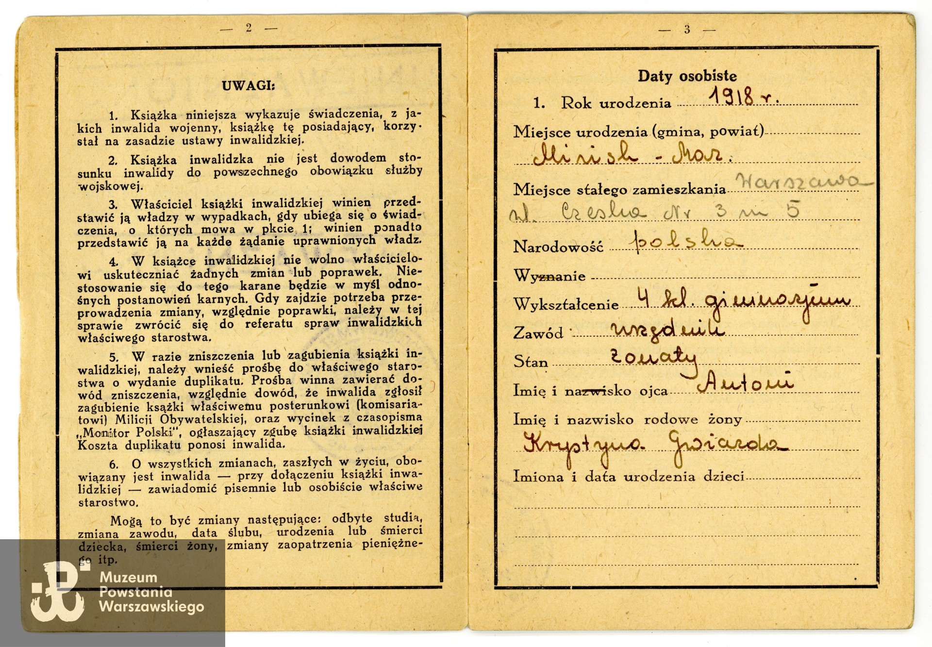 Ze zbiorów rodzinnych p.  Joanny Węgrzynek z domu Ołdak, córki Powstańca. Skany wykonano w Muzeum Powstania Warszawskiego, 05/2023.