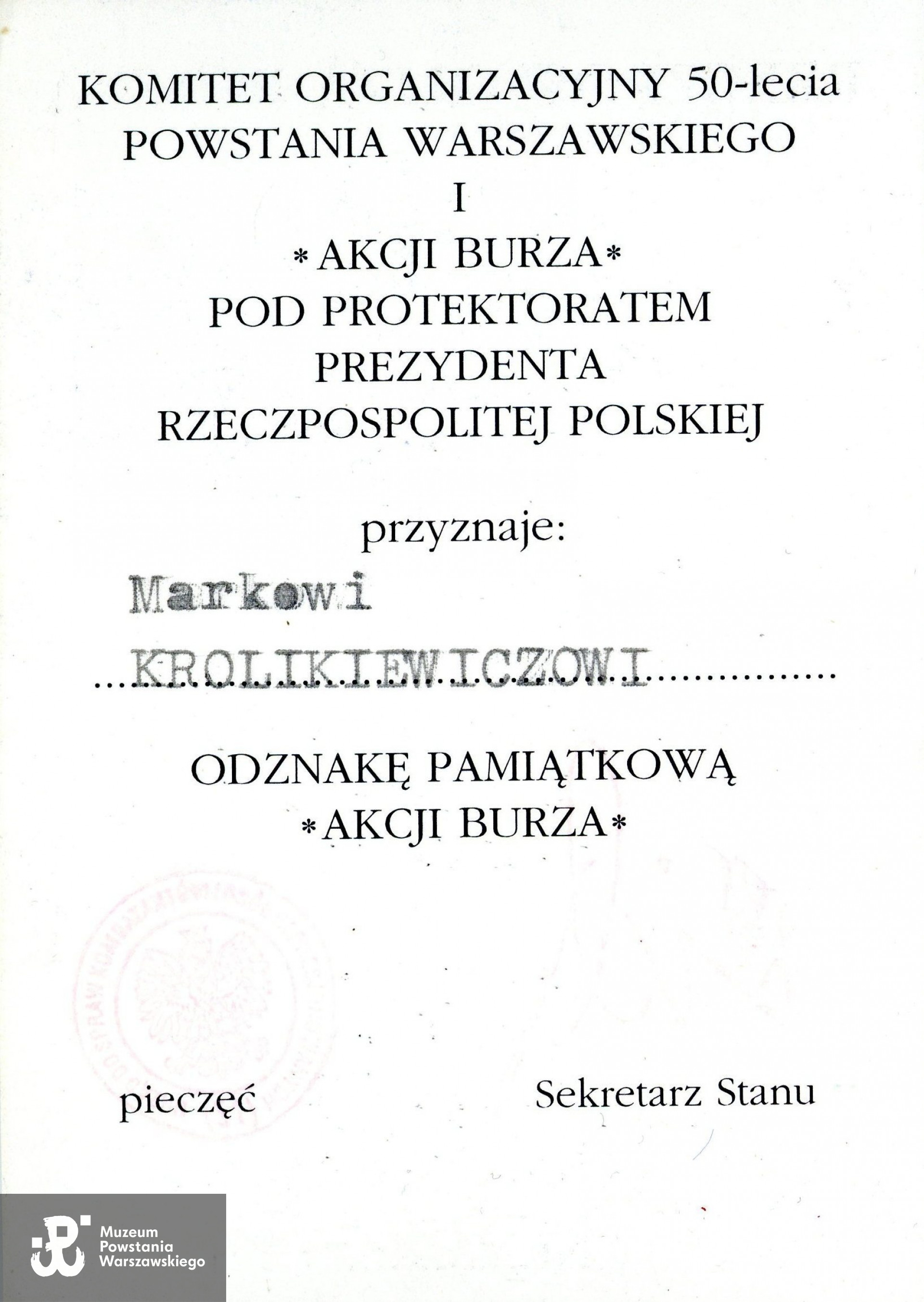 Udostępnił p. Marek Królikiewicz  "Grot"