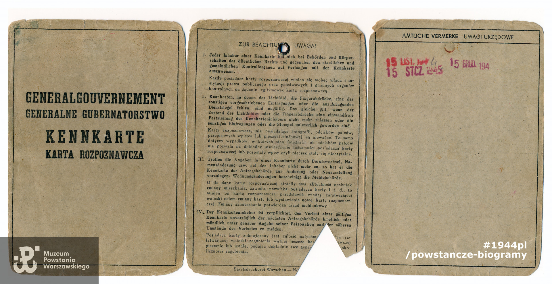 Kennkarta  wystawiona na nazwisko Andrzej Jerzy Porembski. Ze zbiorów Muzeum Powstania Warszawskiego, sygn. P/9462/21, dar p. Małgorzaty Porembskiej