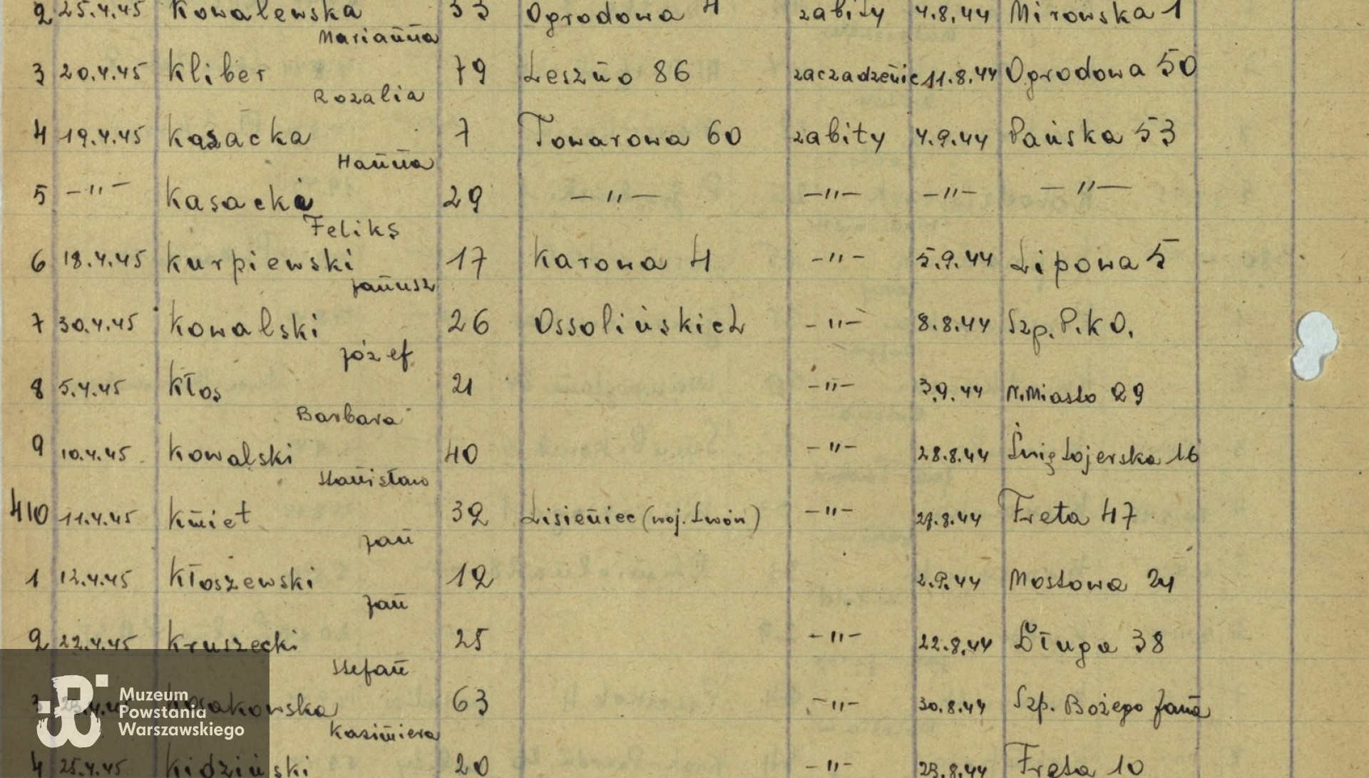 Archiwum Państwowe m. st. Warszawy - listy ekshumowanych