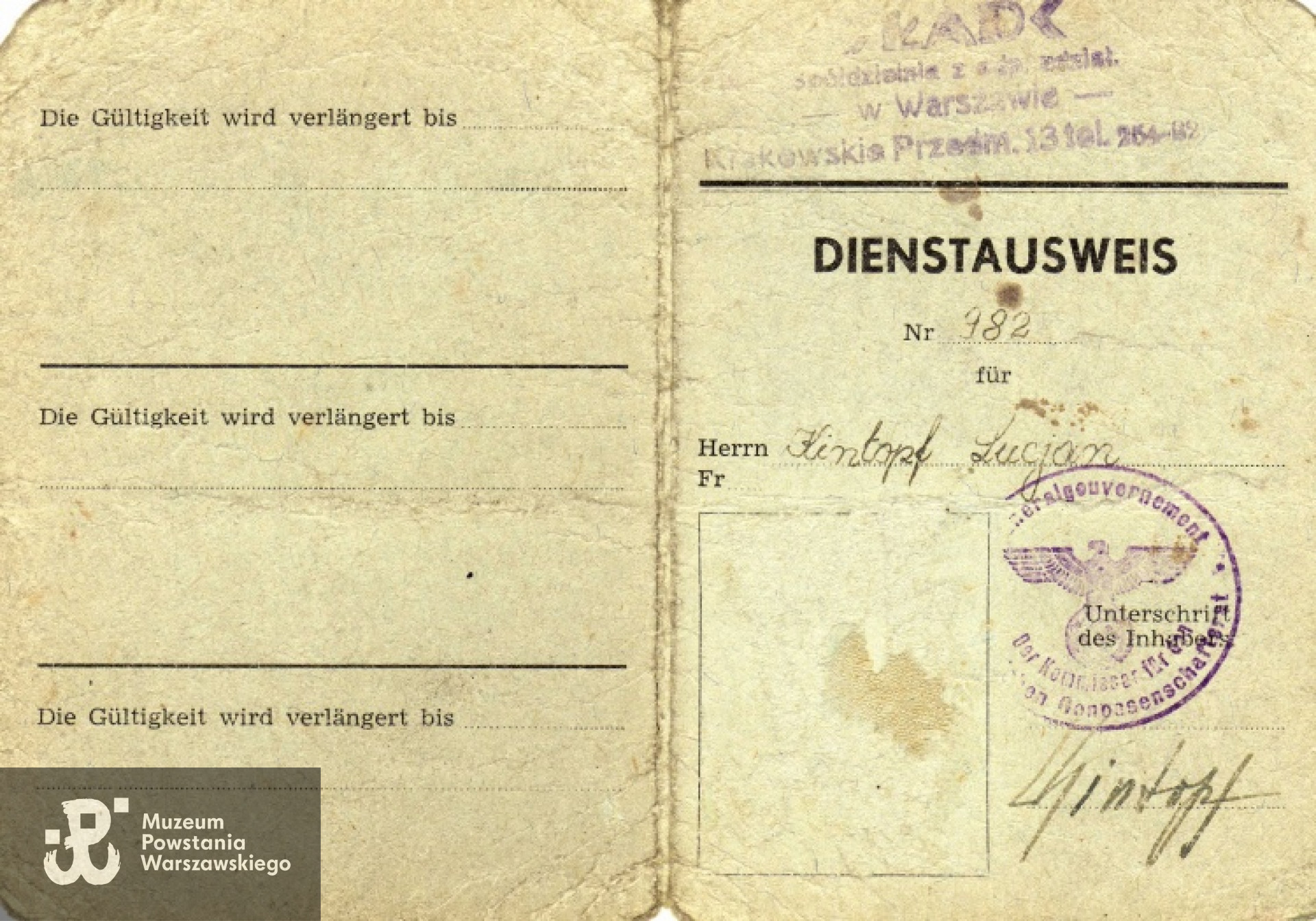 Ze zbiorów rodzinnych, skan udostępnił p. Piotr Kintopf, syn Powstańca (2012)