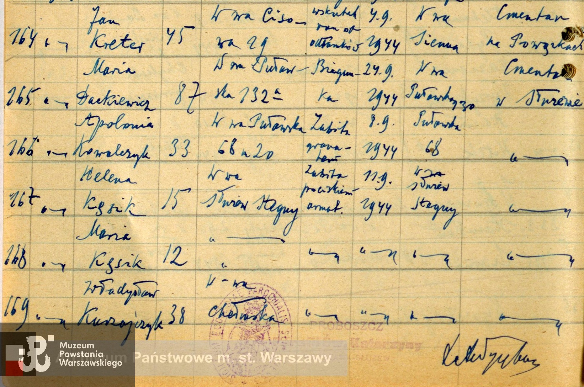 Archiwum Państwowe m. st. Warszawy - Listy ekshumowanych