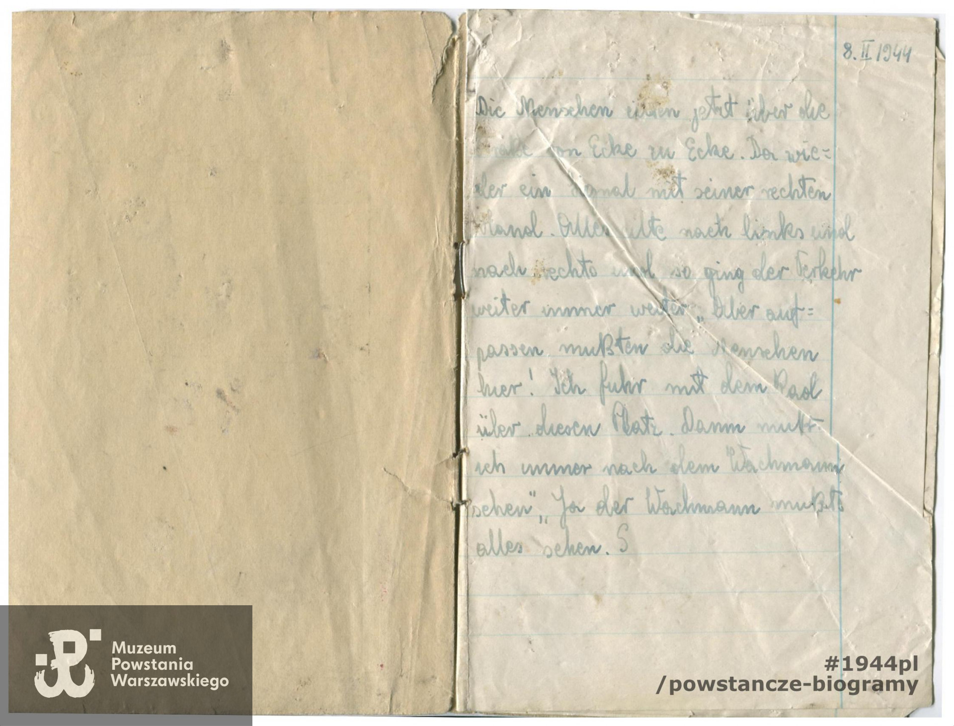 Zeszyt szkolny do języka niemieckiego poległego w Powstaniu Romana Szymonowicza znaleziony w niedopalonym  mieszkaniu Marii, Karola i Zuzanny Stromengerów przy ul. 6 Sierpnia, u których Roman Szymonowicz mieszał od połowy 1943 roku. Ze zbiorów Muzeum Powstania Warszawskiego, dar <a href =   zuzanna-stromenger,42756.html >  Zuzanny Stromenger  "Zuza" </a> 