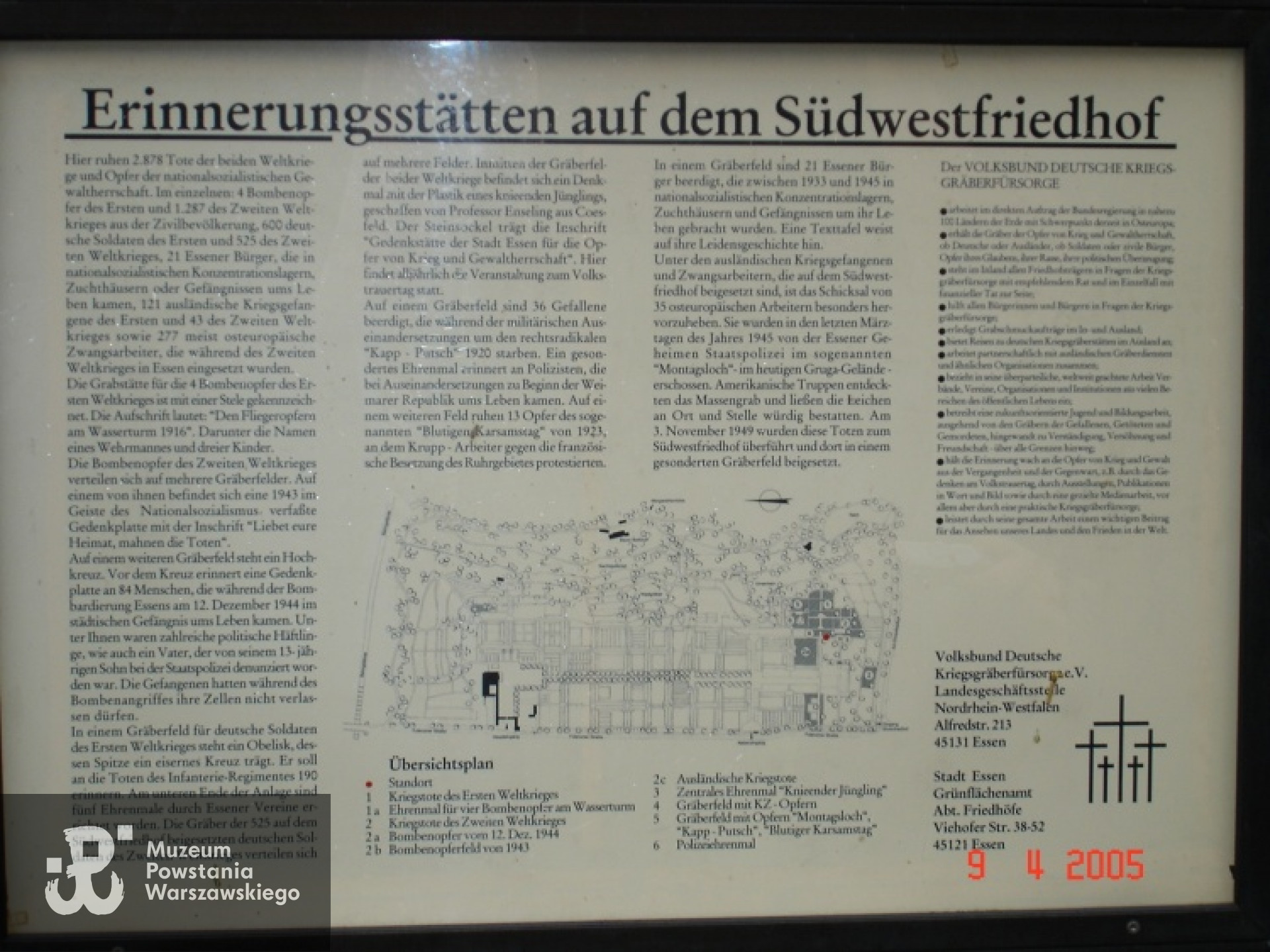Gablota informacyjna na cmentarzu w Essen