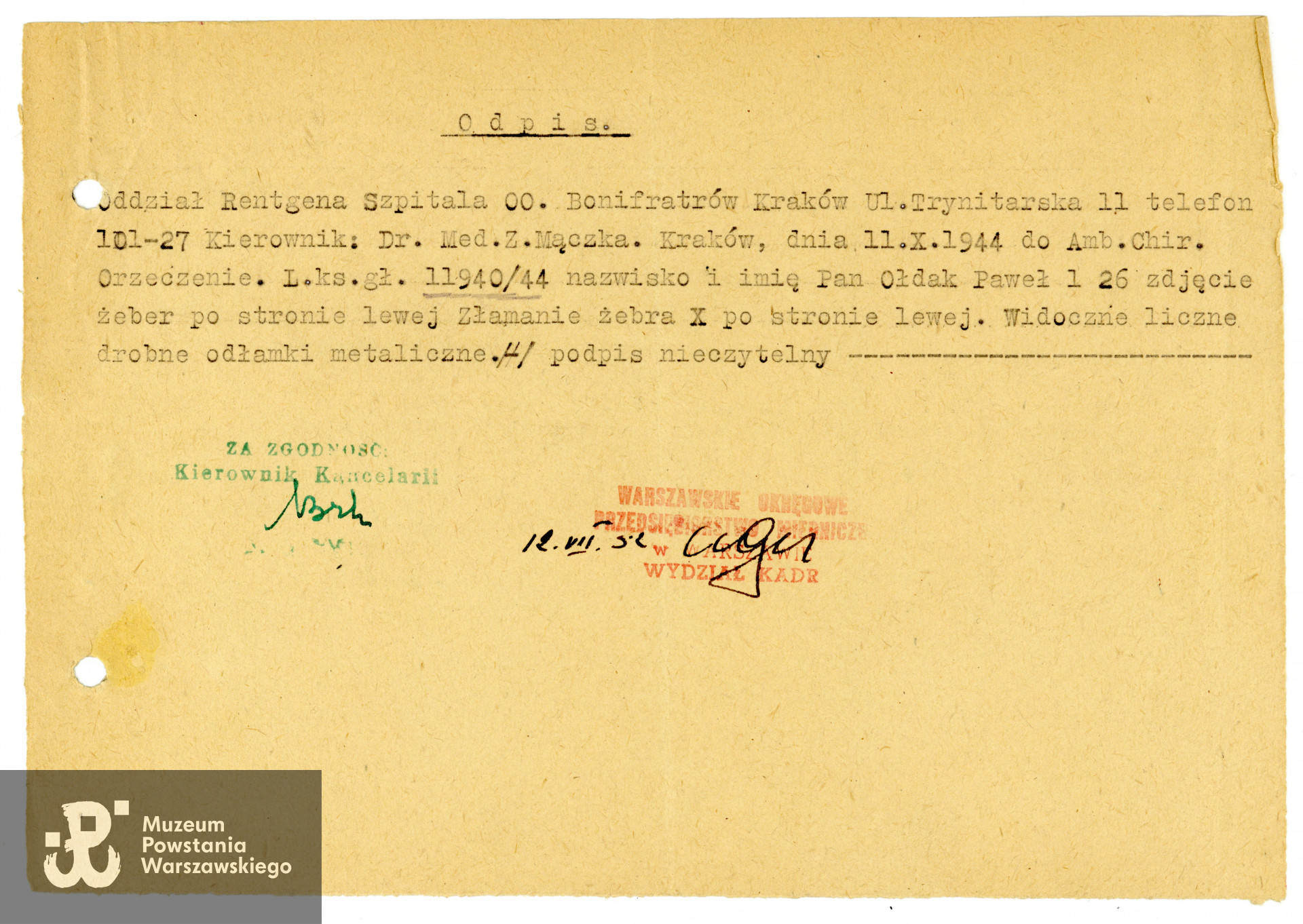 Ze zbiorów rodzinnych p.  Joanny Węgrzynek z domu Ołdak, córki Powstańca. Skany wykonano w Muzeum Powstania Warszawskiego, 05/2023.