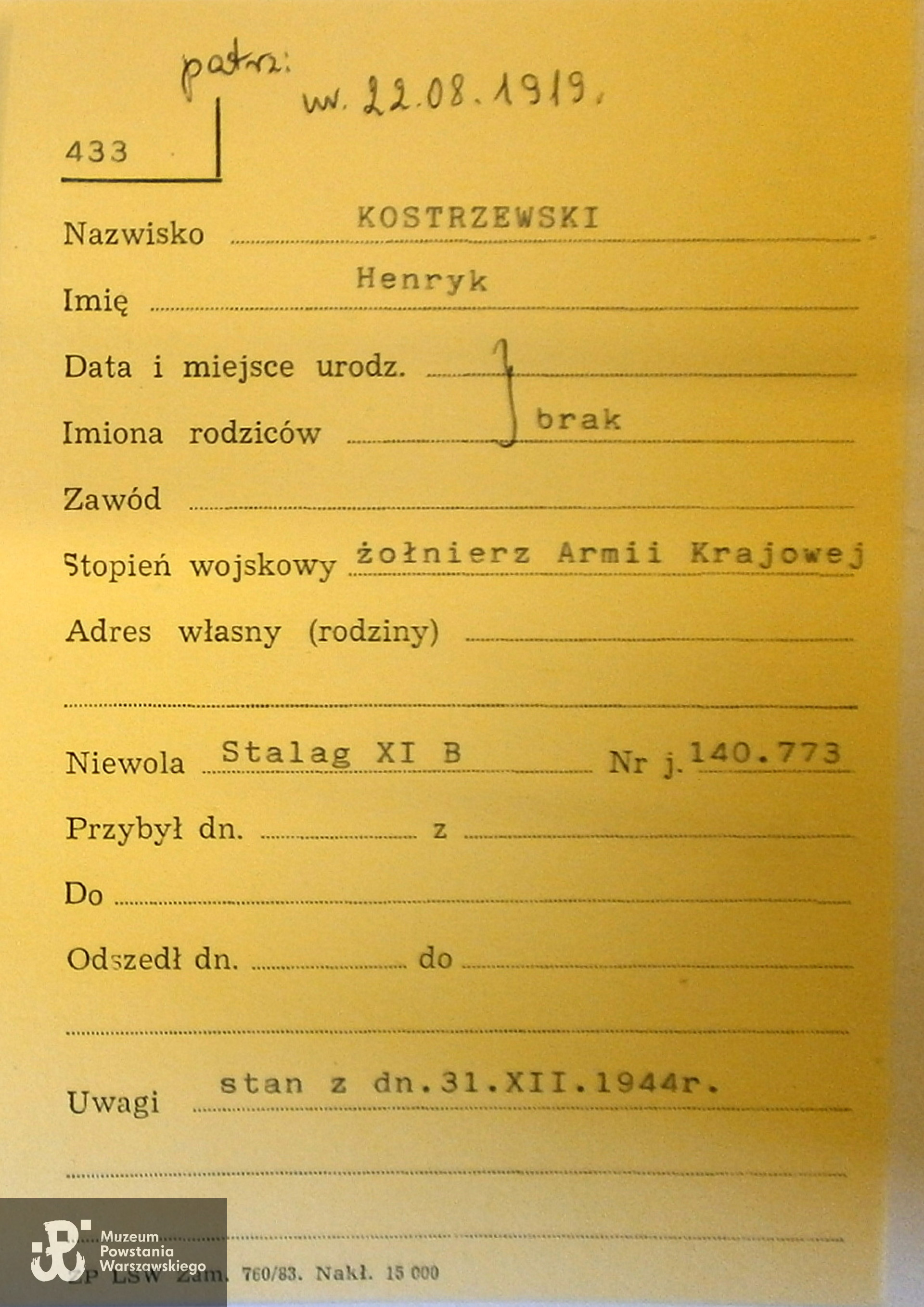 Polski Czerwony Krzyż - kartoteka