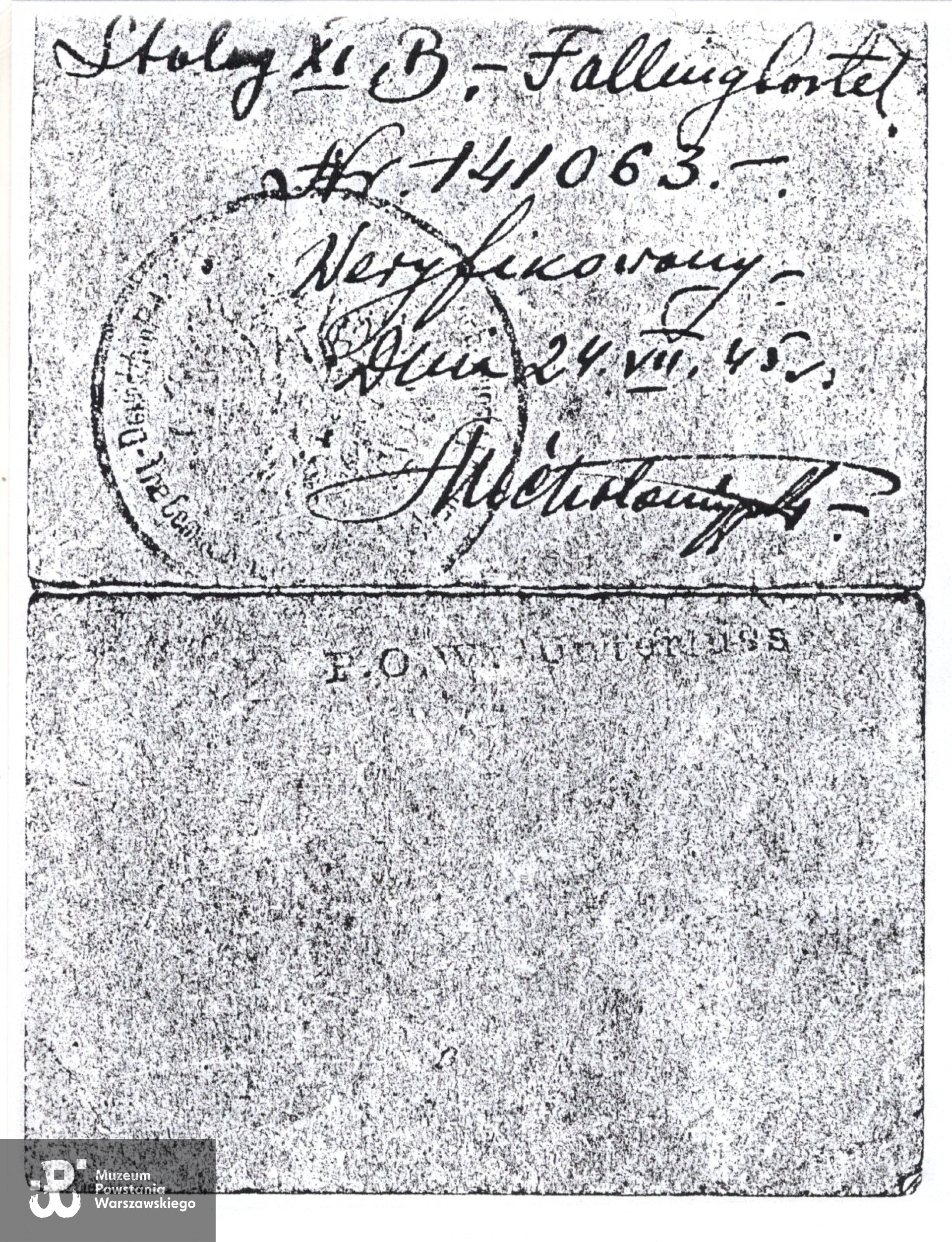 Kopia legitymacji Armii Krajowej wystawionej na nazwisko  strz. Szewerdykowicz-Kowalewski Jerzy. Muzeum Powstania Warszawskiego, Teczki personalne uczestników Powstania Warszawskiego, skan z kserokopii