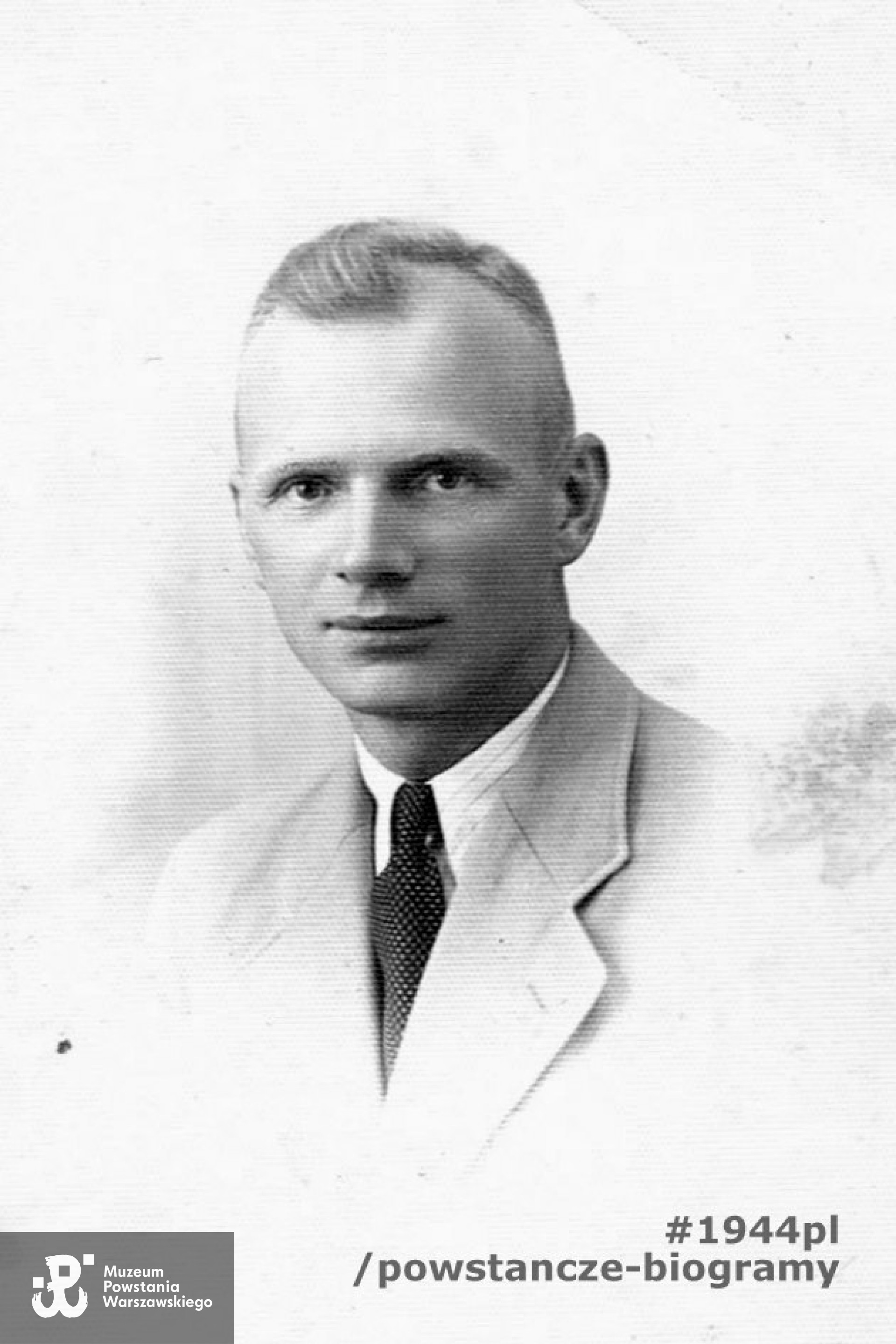 Edward Stefani "Szpagat" (1904-1944). Zdjęcie z kenkarty, wykonane wiosną 1944 roku. Fot. ze zbiorów rodzinnych, udostępnił p. Remigiusz Stefani, wnuk Powstańca