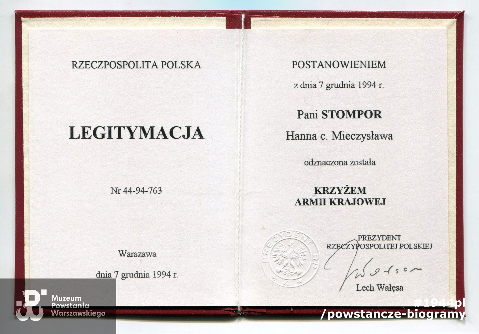 Dokument ze zbiorów rodzinnych p. Hanny Stompor z domu Modrzyckiej