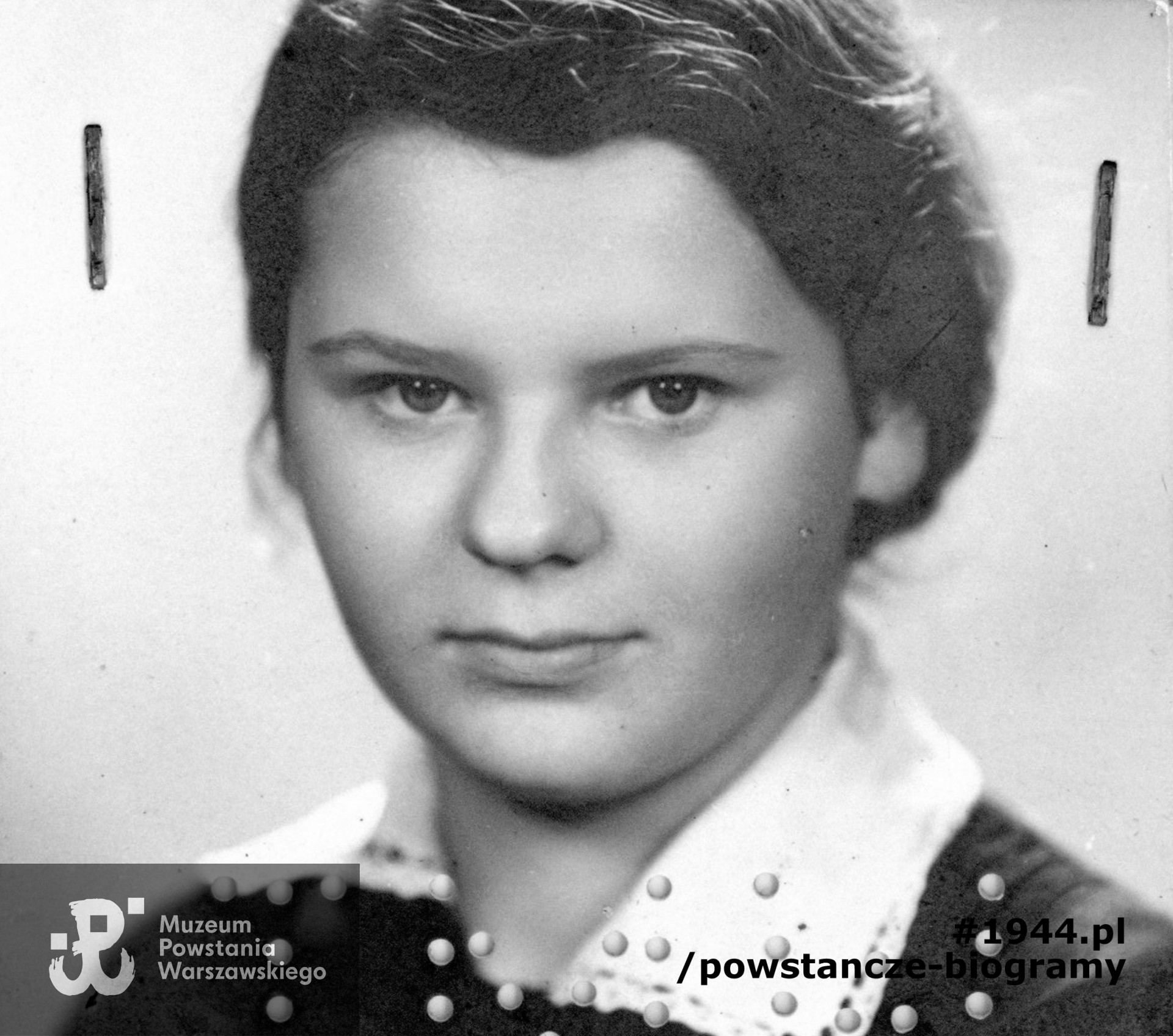 Fotografia portretowa z dokumentu. Ze zbiorów Muzeum Powstania Warszawskiego, dar p. Barbary Ajnenkiel