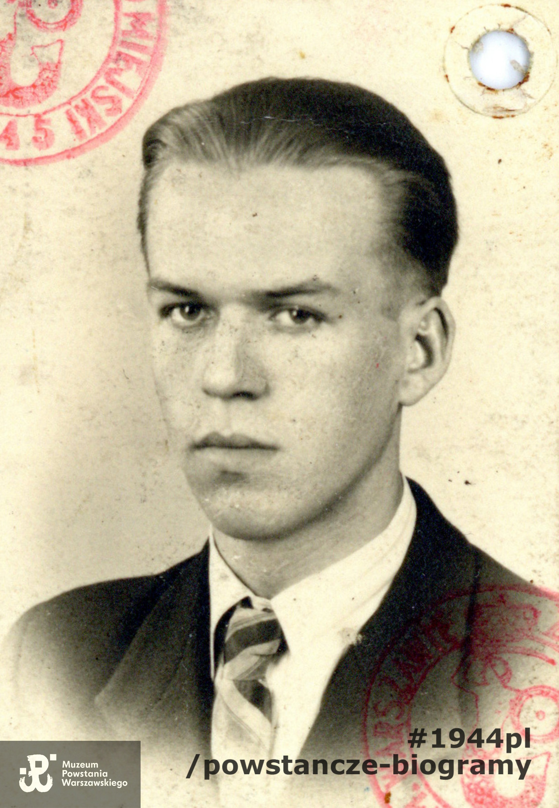 Fotografia portretowa z dokumentów z okresu okupacji niemieckiej. Ze zbiorów Muzeum Powstania Warszawskiego, sygn. P/9080/18