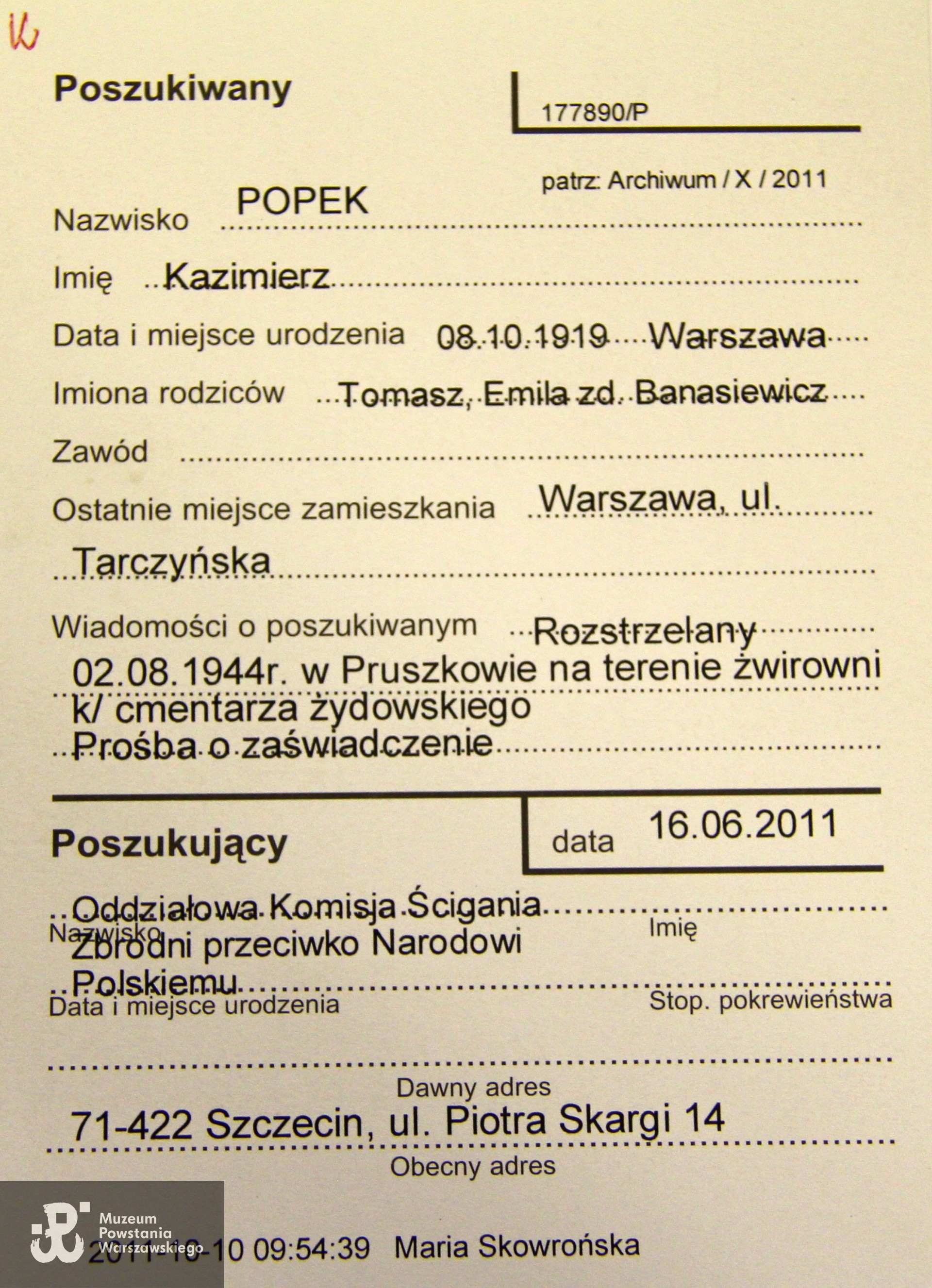 Polski Czerwony Krzyż - kartoteka