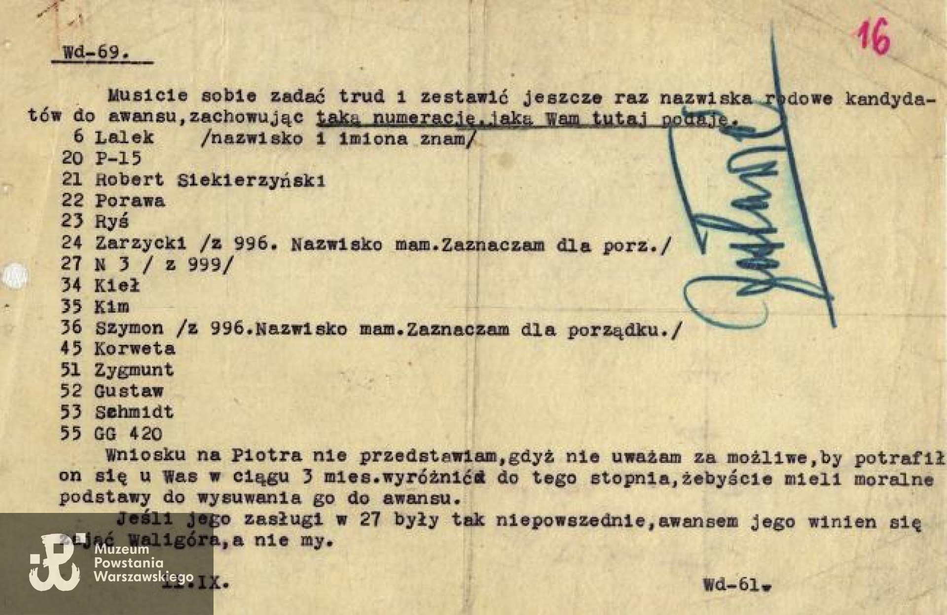 Dokumenty Komendy Głównej Armii Krajowej z zaszyfrowanymi personaliami żołnierzy kontrwywiadu, w tym por. Jana Nowickiego 'Rysia'. (Centralne Archiwum Wojskowe, Wojskowe Biuro Historyczne im. gen. broni Kazimierza Sosnkowskiego)