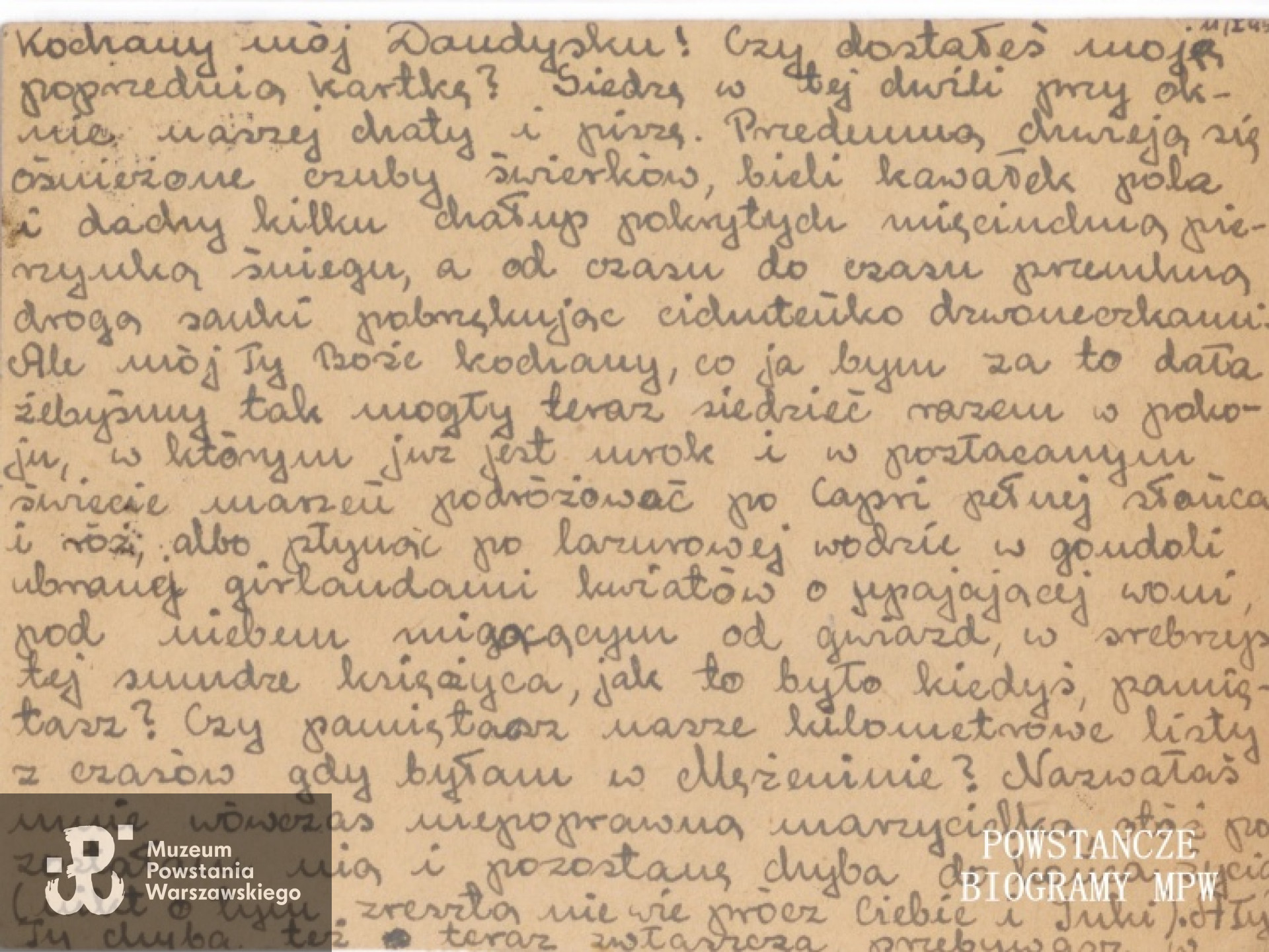 List Basi do Danuty Wochnik napisany po Powstaniu Warszawskim, w styczniu 1945 r.  List z archiwum prywatnego Danuty Wochnik - Dyjas ps. "Brzoza"