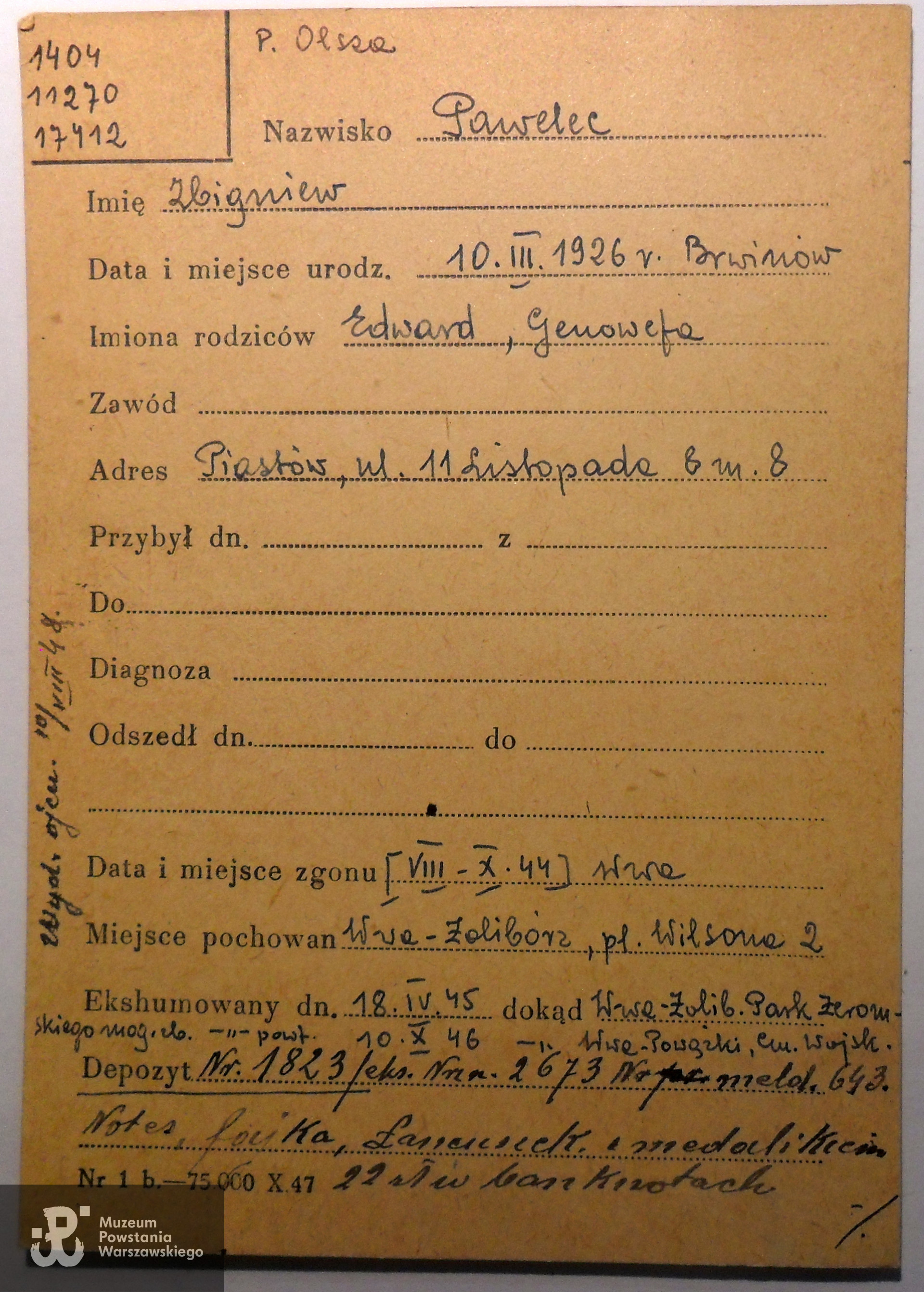 Polski Czerwony Krzyż - kartoteka