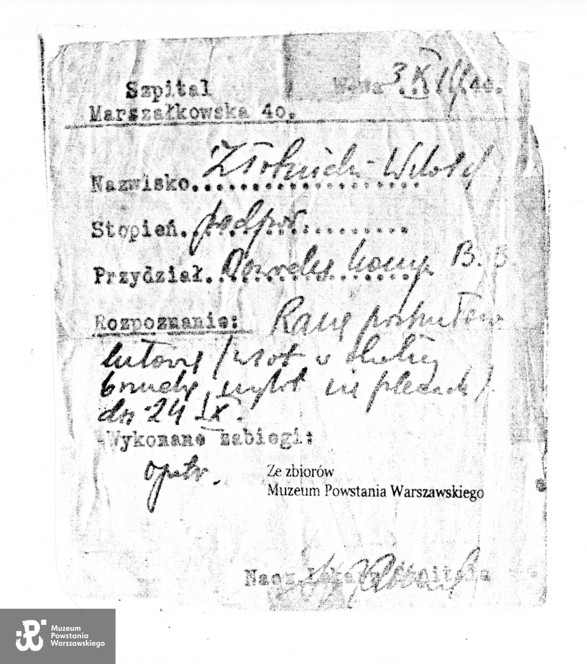 Muzeum Powstania Warszawskiego, Teczki personalne uczestników Powstania Warszawskiego: Złotnicki Witold, zasób Działu Kombatanta MPW,