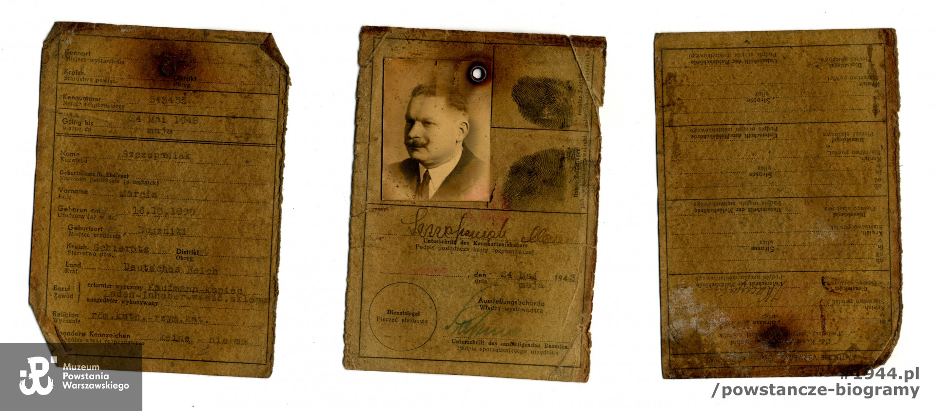 Zachowana kenkarta. Z archiwum rodzinnego p. Elżbiety Stenzel za pośrednictwem Pracowni Historycznej MPW