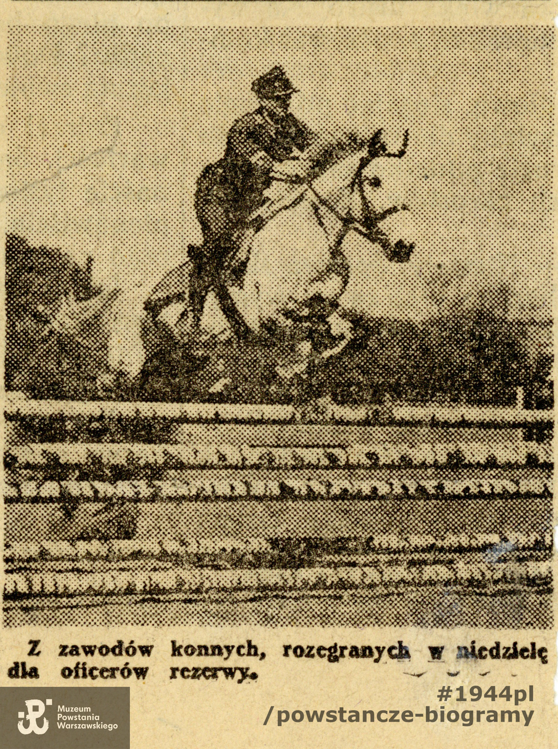 Jerzy Tyrawski na koniu.  Fot. prasowa ze zbiorów rodzinnych p.  Ewy Kołaczkowskiej z domu Tyrawskiej, córki Jerzego Tyrawskiego
