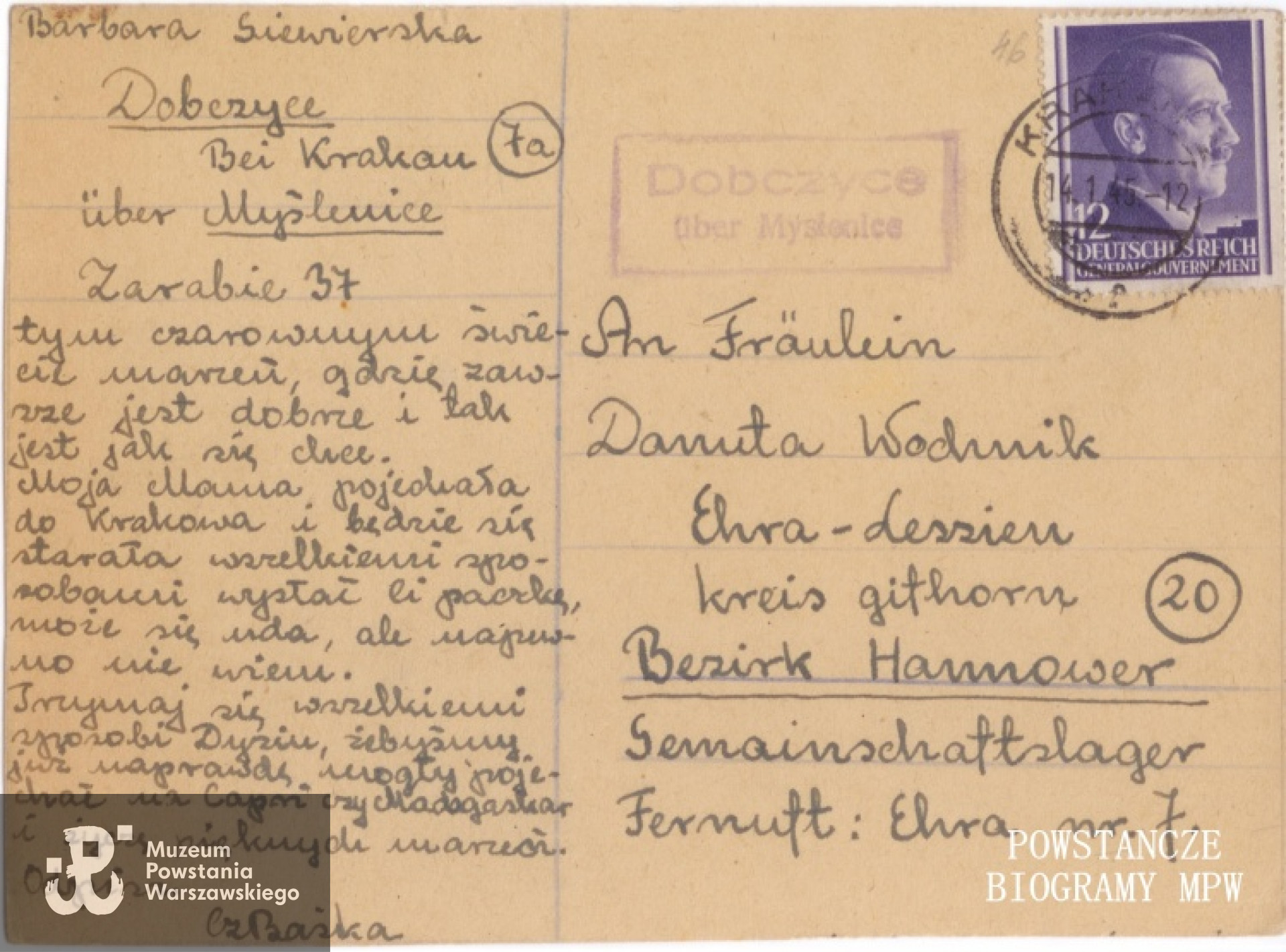 List Basi do Danuty Wochnik napisany po Powstaniu Warszawskim, w styczniu 1945 r.  List z archiwum prywatnego Danuty Wochnik - Dyjas ps. "Brzoza"