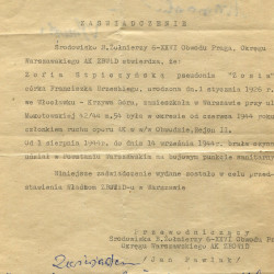 Źródło: MPW-teczka, dokument dostarczony w związku z uzupełnieniem materiałów dotyczących pani Aliny Marii Laskowskiej z domu Dołęgowskiej.