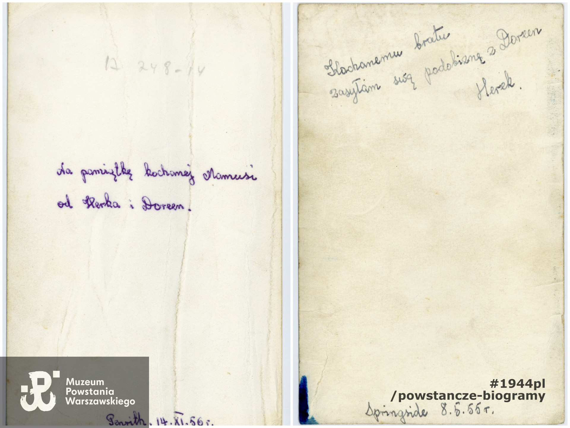 Dedykacje na rewersach zdjęć - dla matki i brata.  Ze zbiorów rodzinnych p. Ewy Rytter