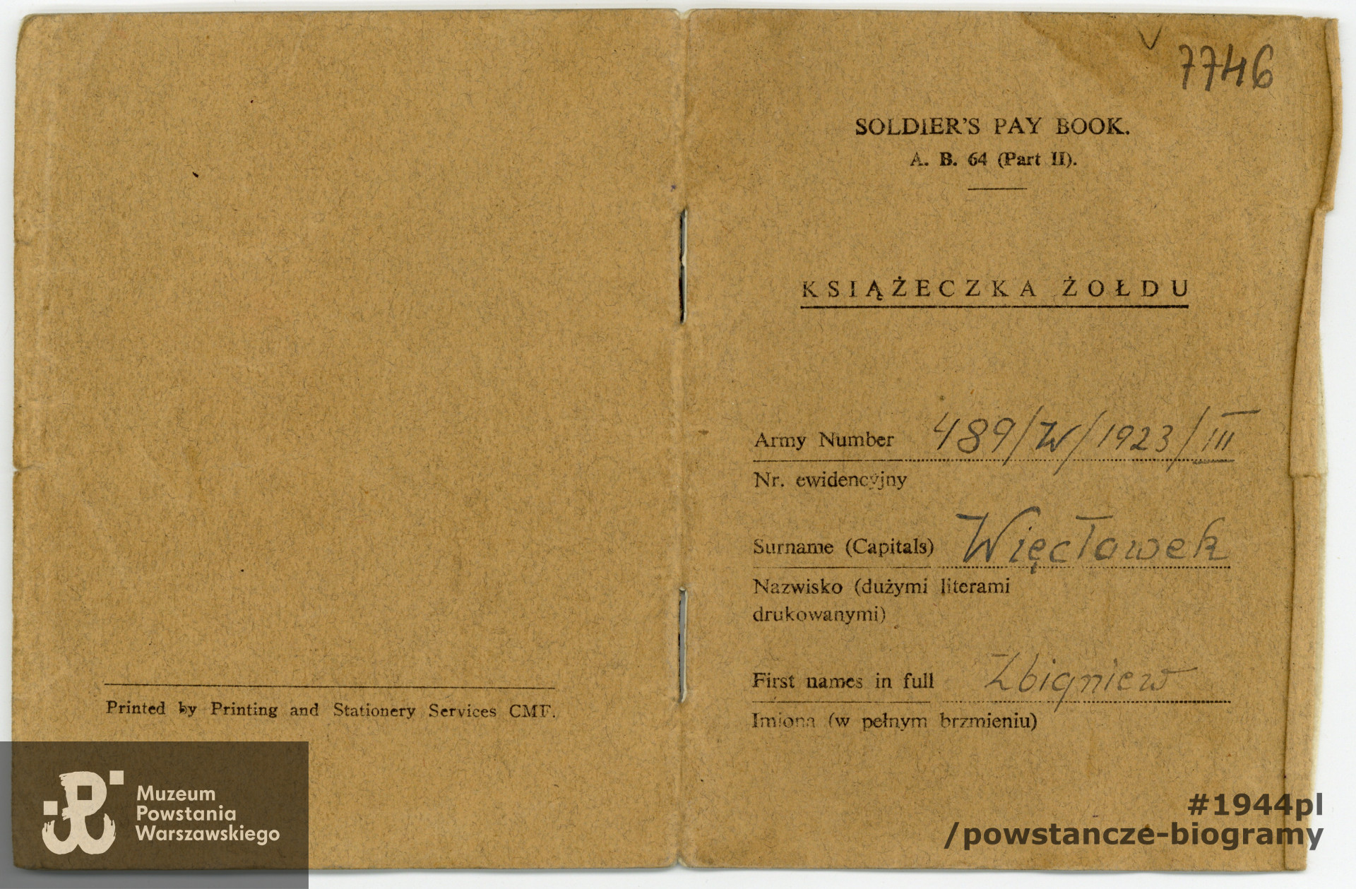 Ze zbiorów Muzeum Powstania Warszawskiego, sygn. P/8639, dar p. Hanny Więcławek-Wassermann i p. Bożenny Więcławek - Szyszko, córek Zbigniewa Więcławka.