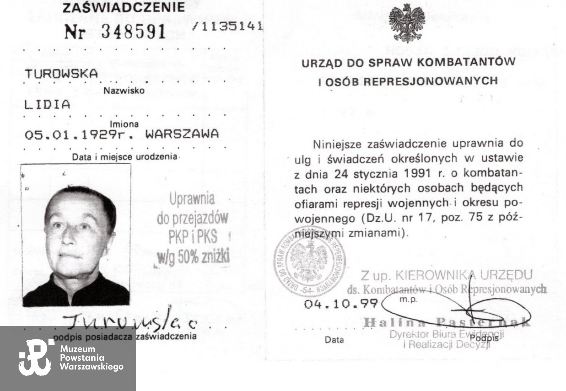 Muzeum Powstania Warszawskiego, Teczki personalne uczestników Powstania Warszawskiego:  Zienkiewicz Ludwika