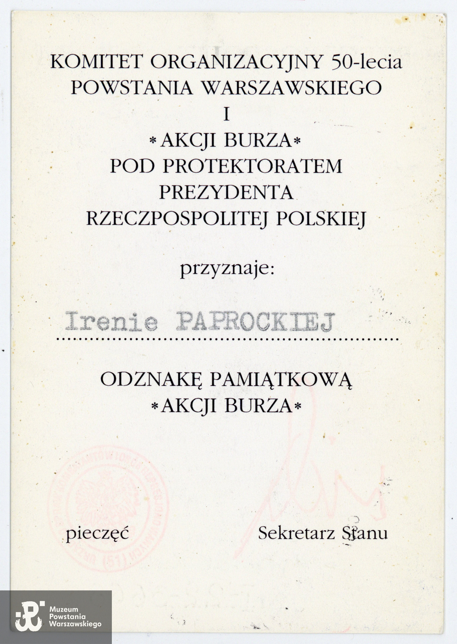 Dokument  ze zbiorów rodzinnych, skany wykonano w Muzeum Powstania Warszawskiego, 2019