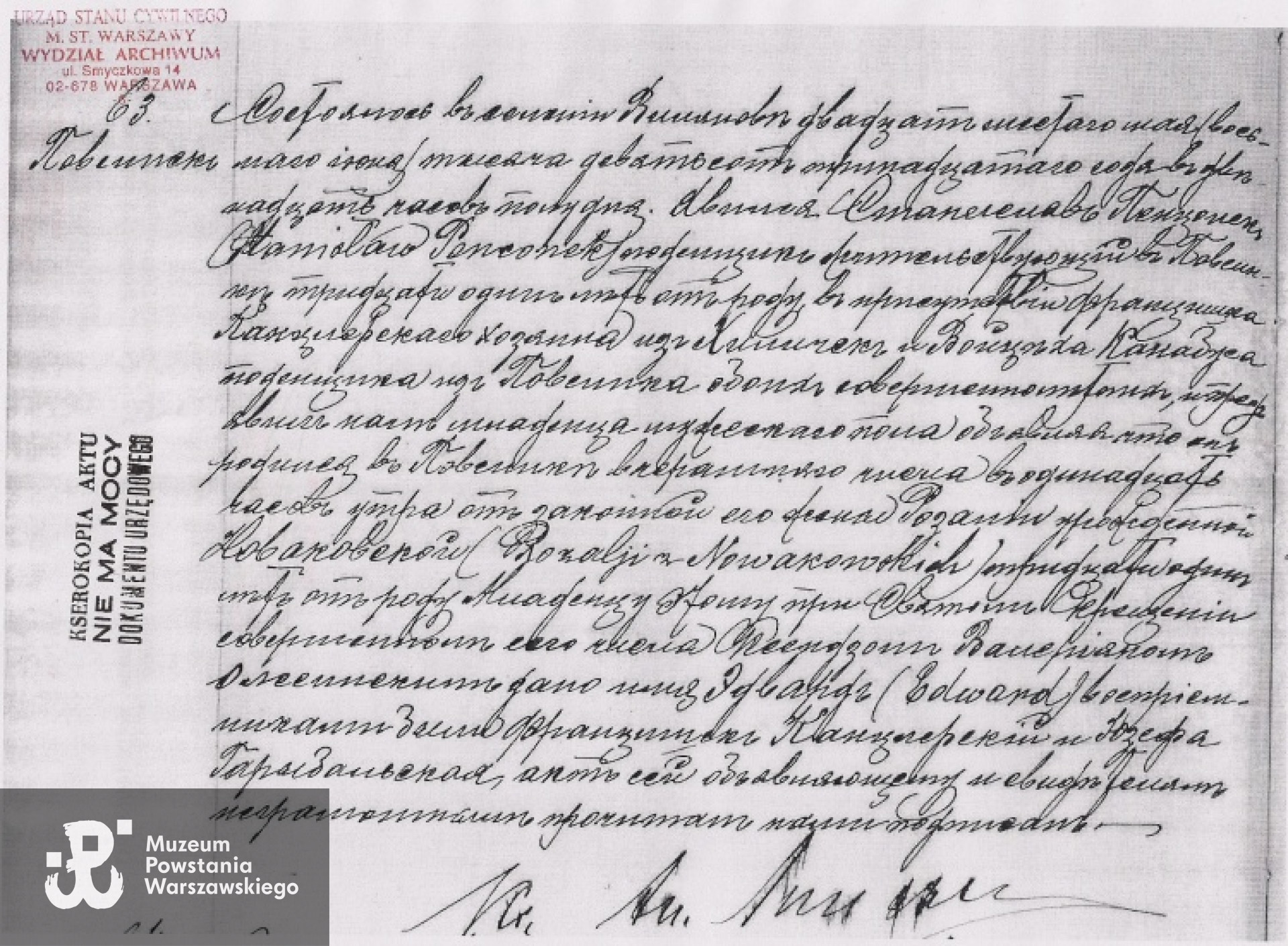 Akt urodzenia Edwarda Penconka. Ze zbiorów archiwum rodzinnego Marka Penconka